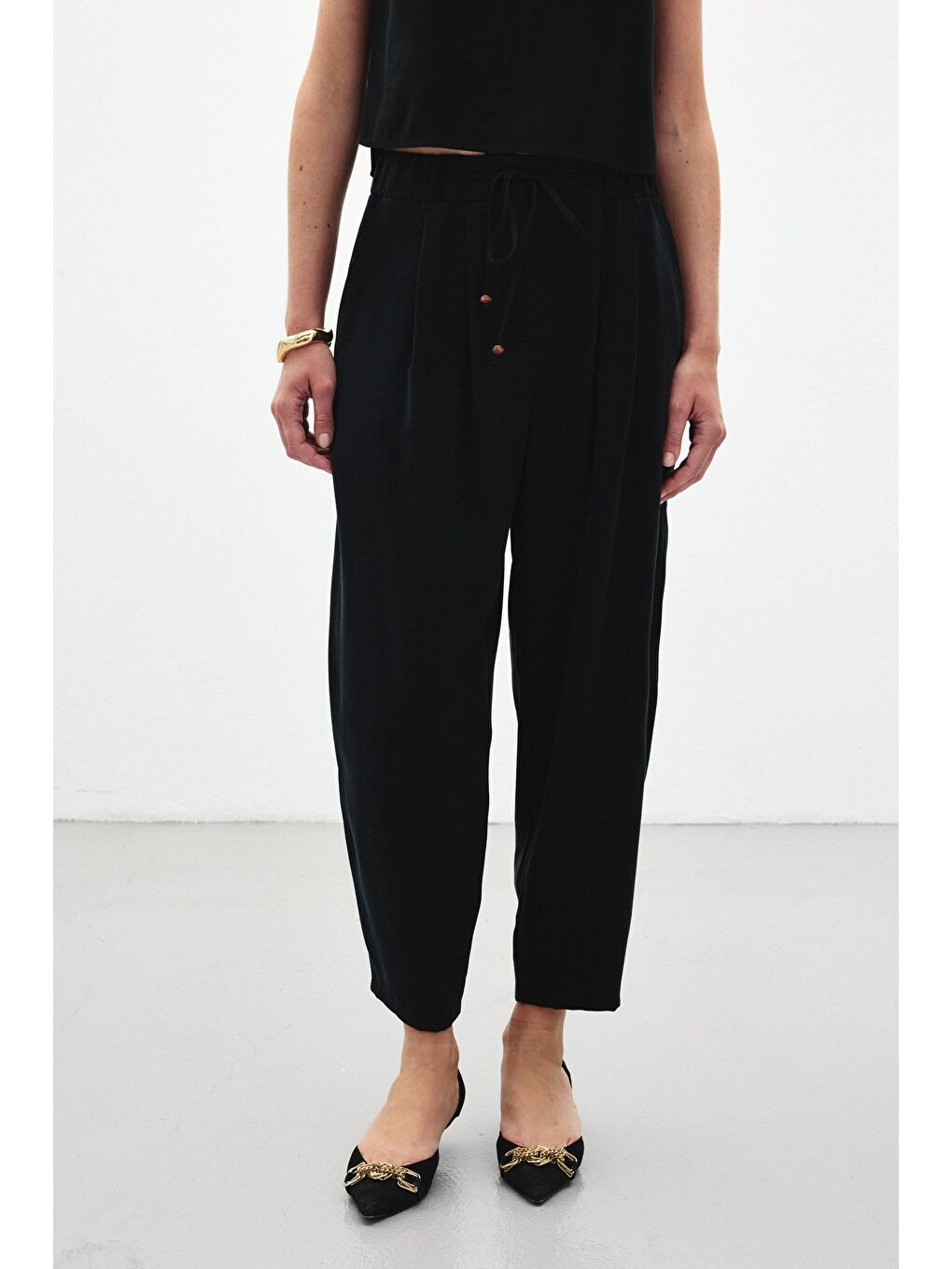 Şalvar Kesim Pantolon - Siyah-4