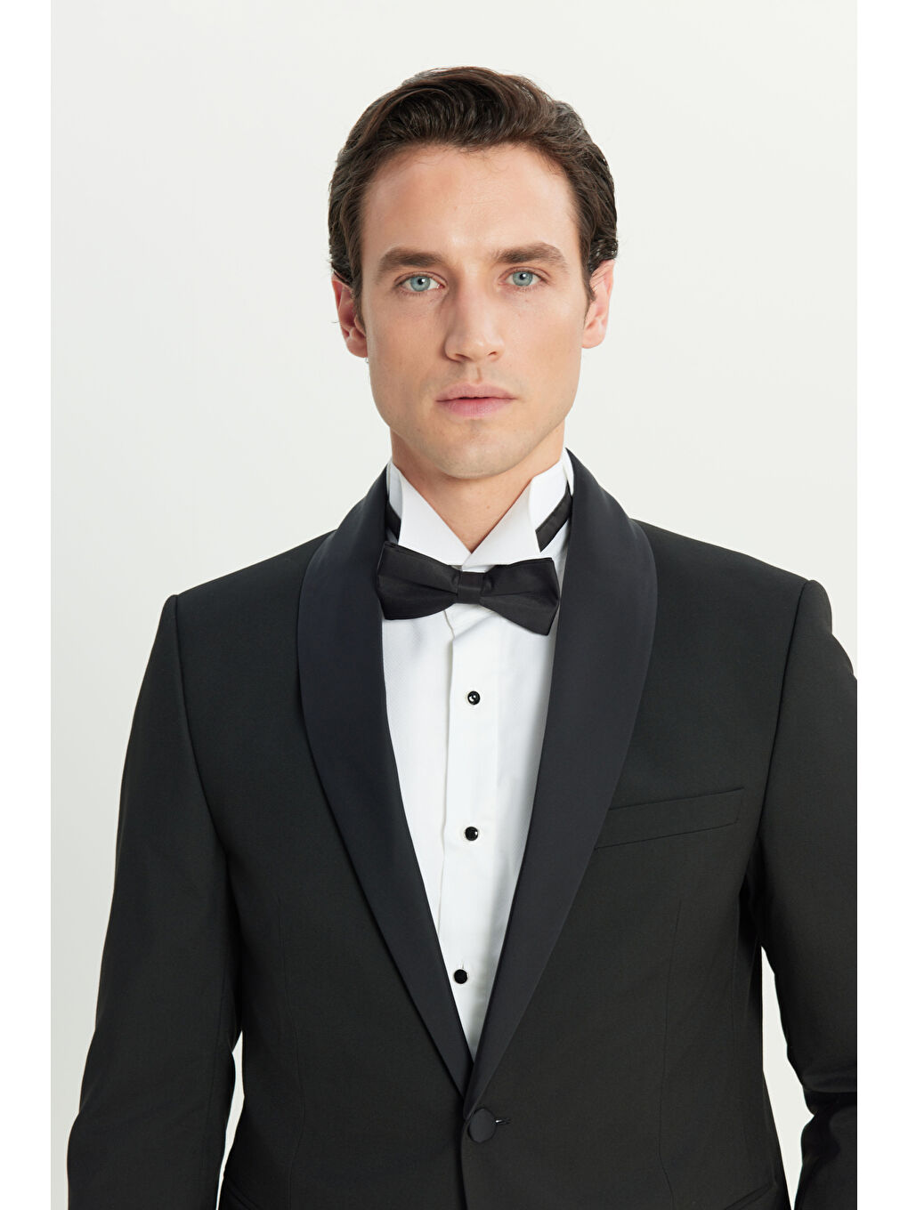Erkek Siyah Slim Fit Dar Kesim Çıkma Şal Yaka Kapak Cepli Esnek Damatlık Smokin Takımı-2
