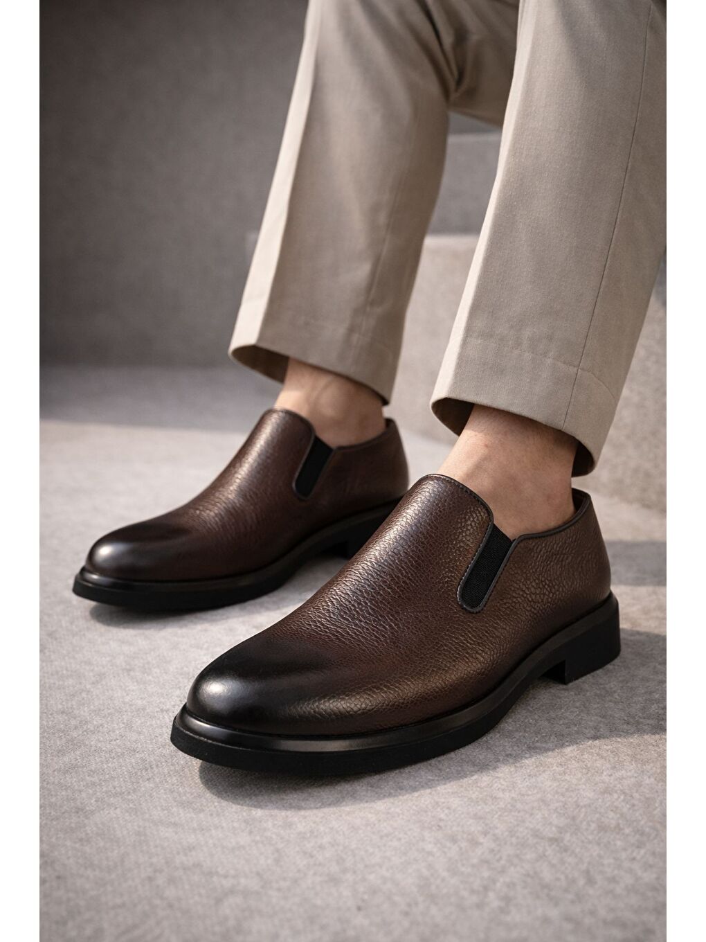 Kahverengi DİMİTROV Hakiki Deri Bağcıksız Erkek Günlük Klasik Casual Ayakkabı-4