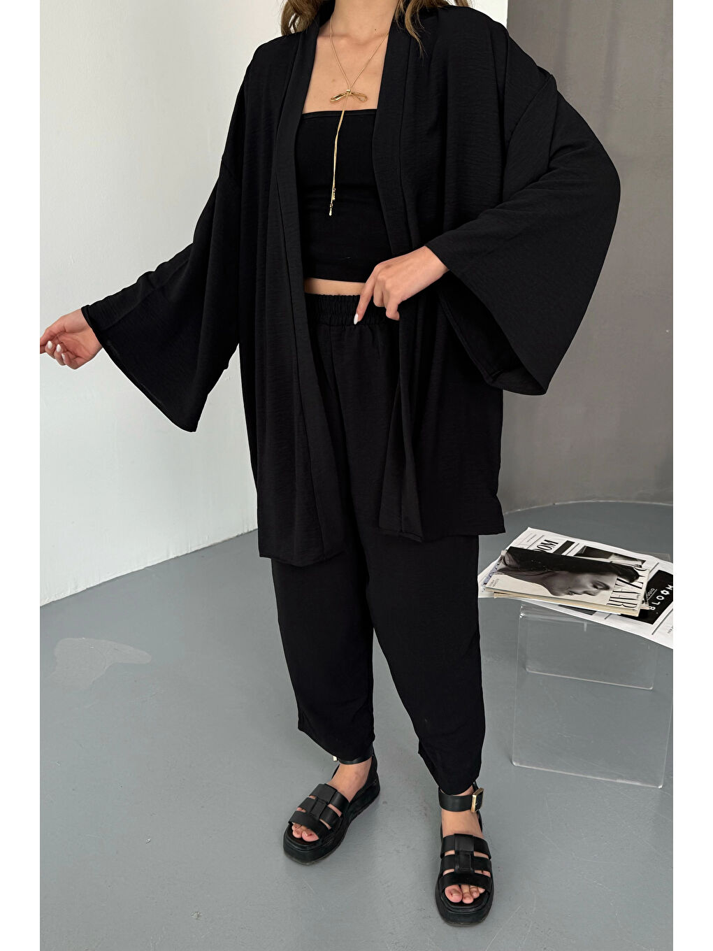 Kadın Siyah Kimono Takım-6