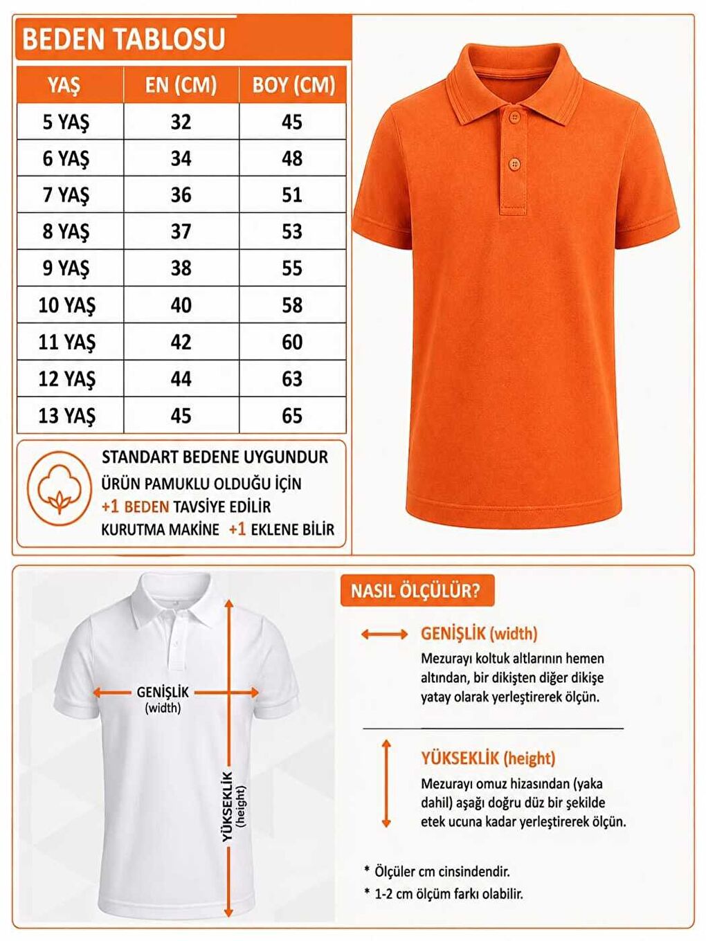 Turuncu Okul Tişört  Polo Yaka Kısa Kollu-2