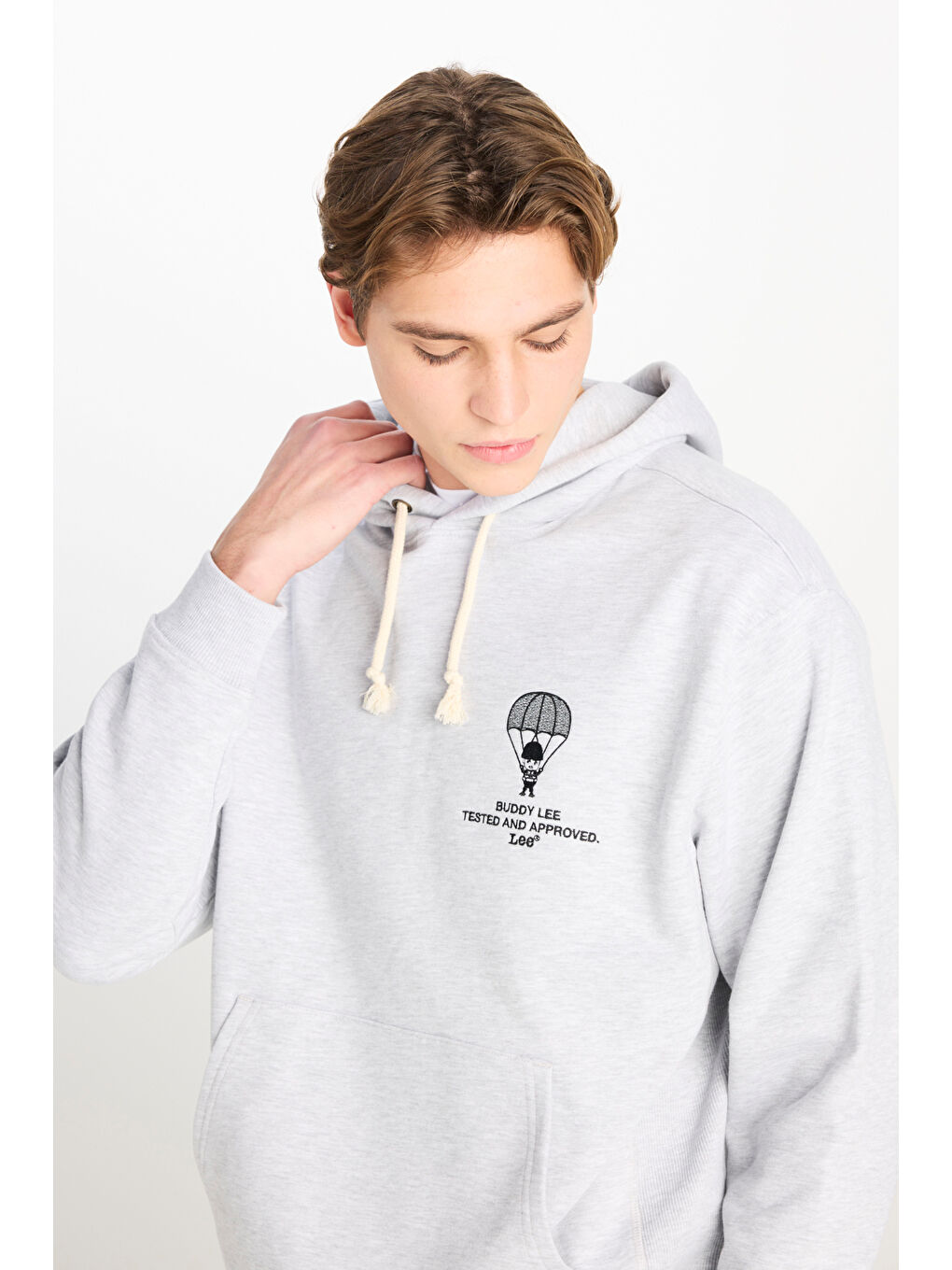 Loose Fit Rahat Kesim Kapüşonlu Gri Melanj Sweatshirt-3