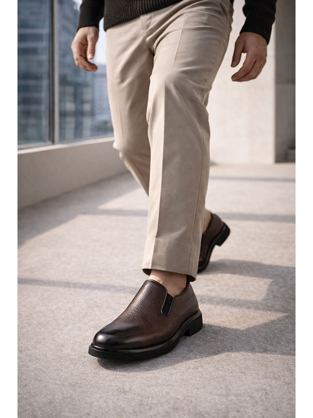 Kahverengi DİMİTROV Hakiki Deri Bağcıksız Erkek Günlük Klasik Casual Ayakkabı-6