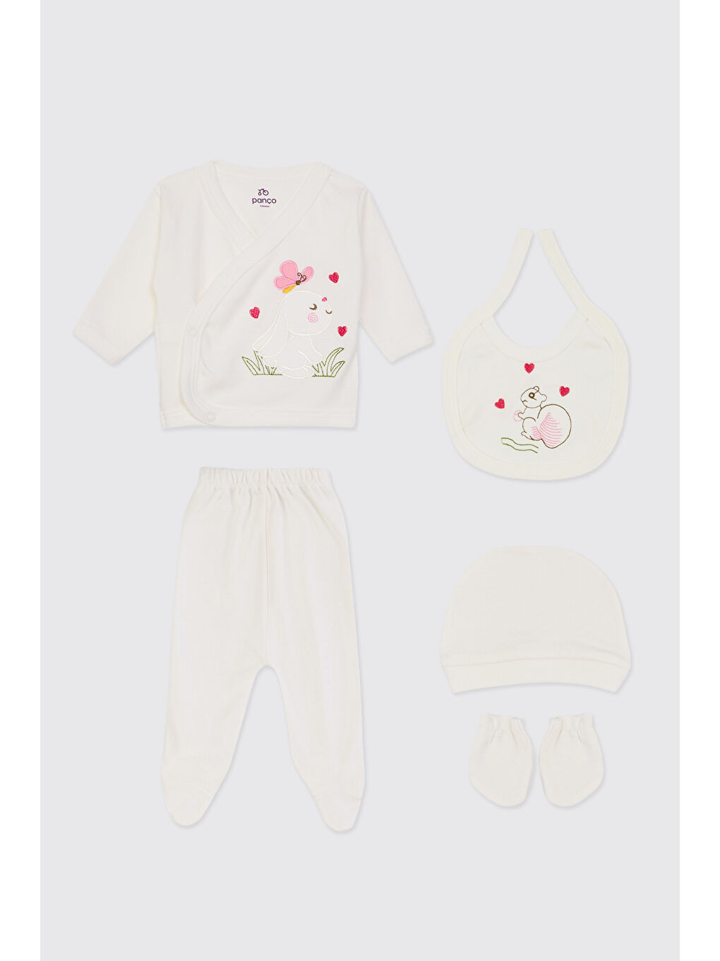 Yenidoğan Tavşan Detaylı Ekru 5'li Hastane Çıkış Seti
