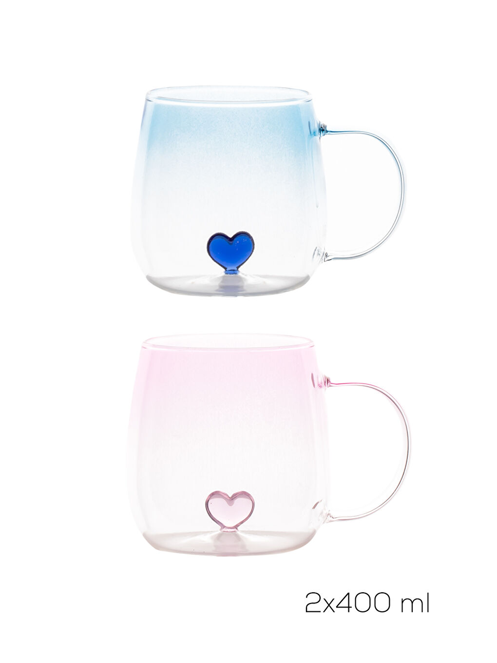 Karışık PBT-707 Dream Love Hearts 400ml Romantik Kalp Tasarımlı 2li Renkli Borosilikat Cam Kupa Seti-3