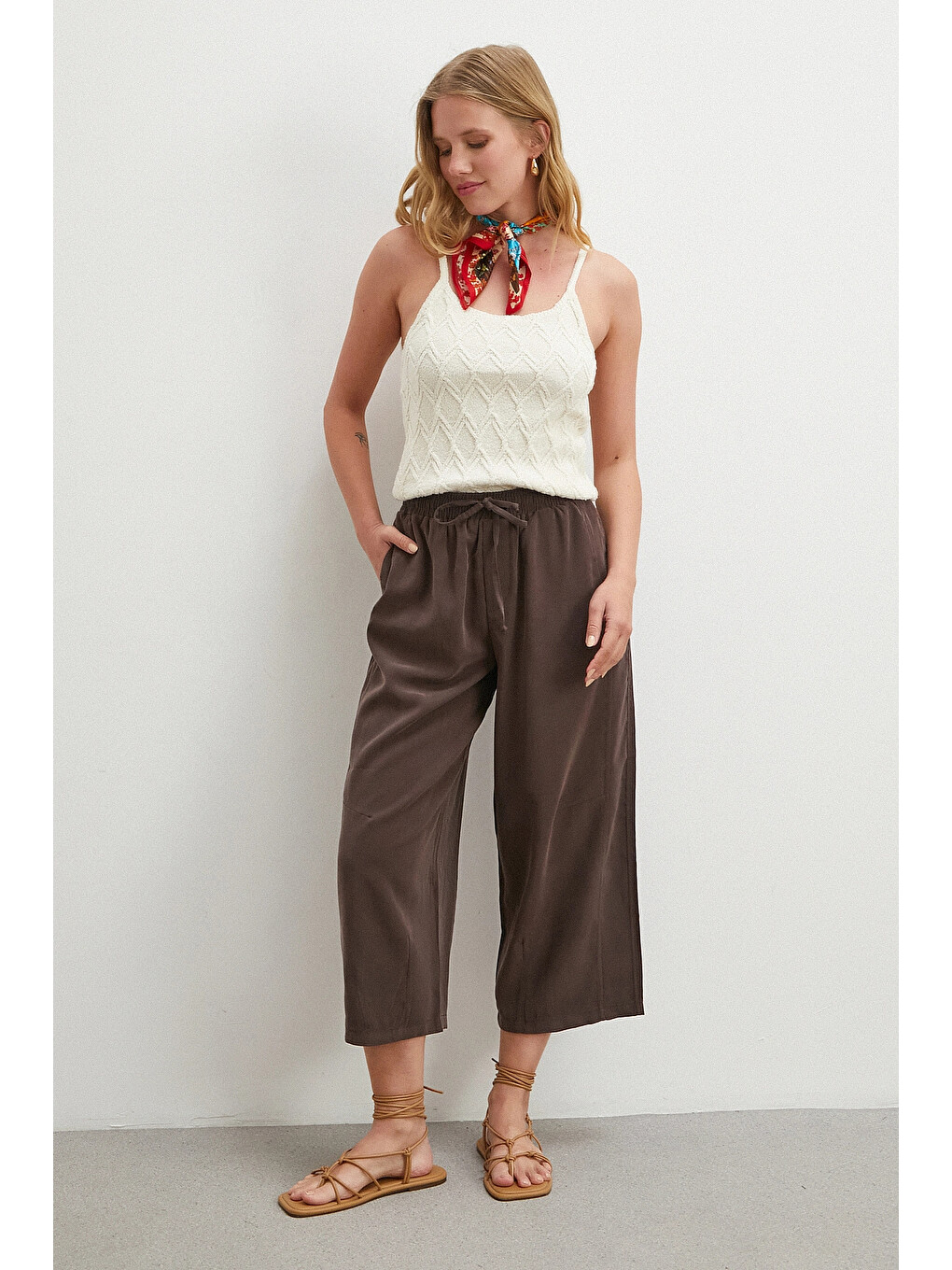 Karışık Şalvar Tipi Pantolon Kahve-2