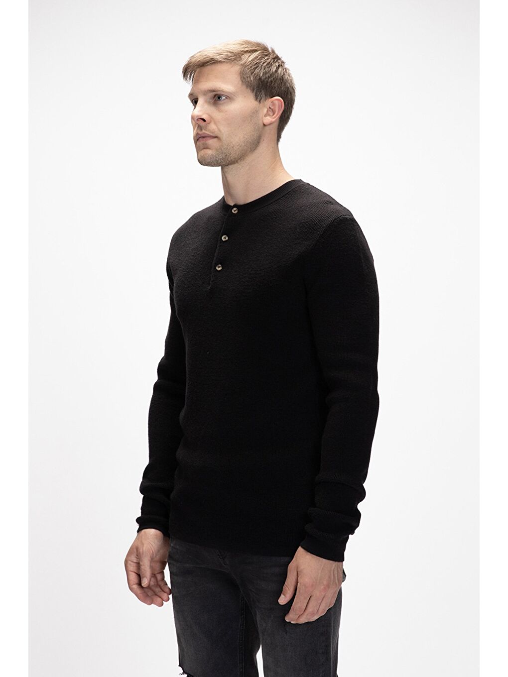 Moreno Siyah Bisiklet Yaka Erkek Triko Kazak-1