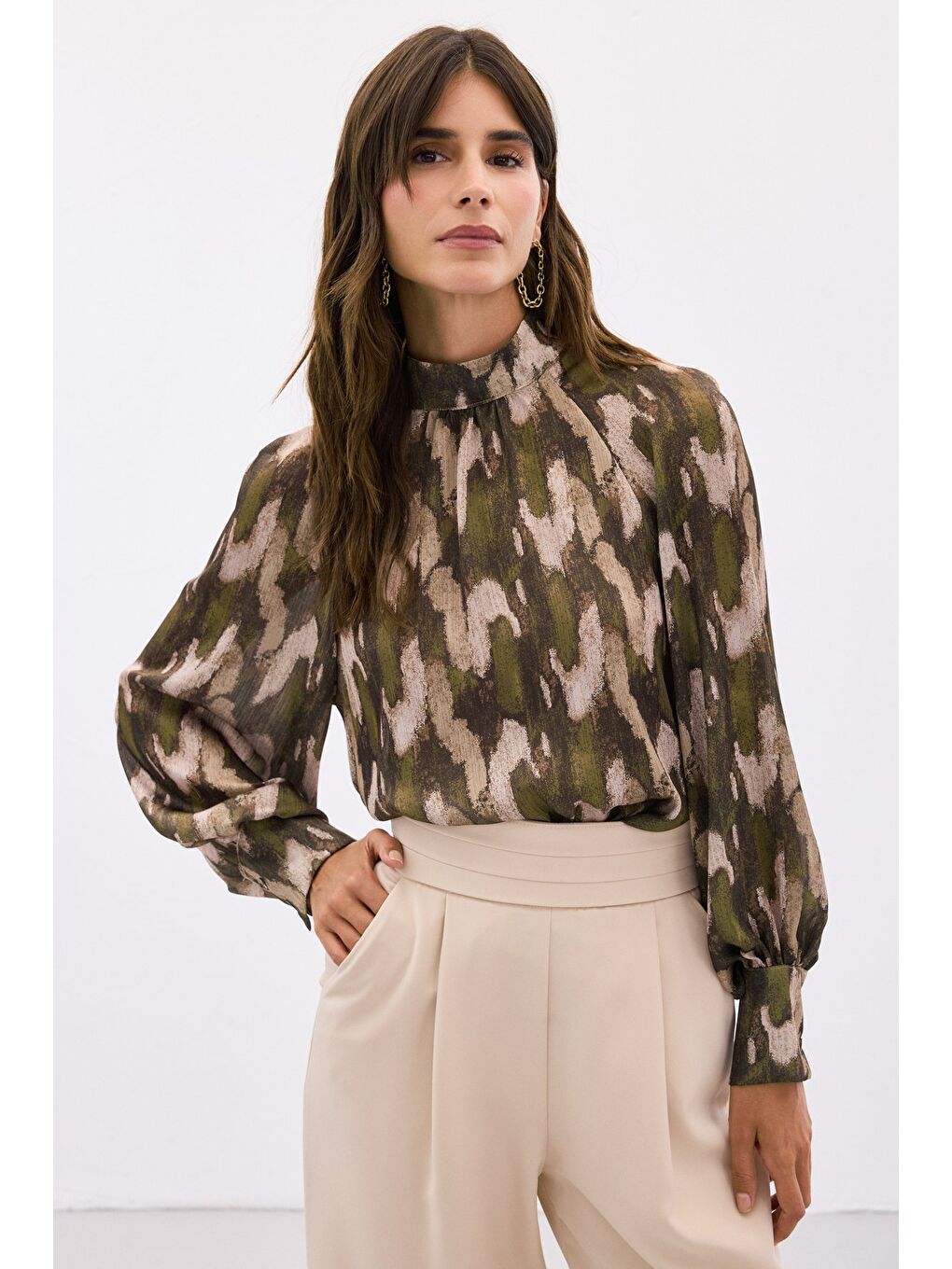 Desenli Salaş Bluz - Haki-2