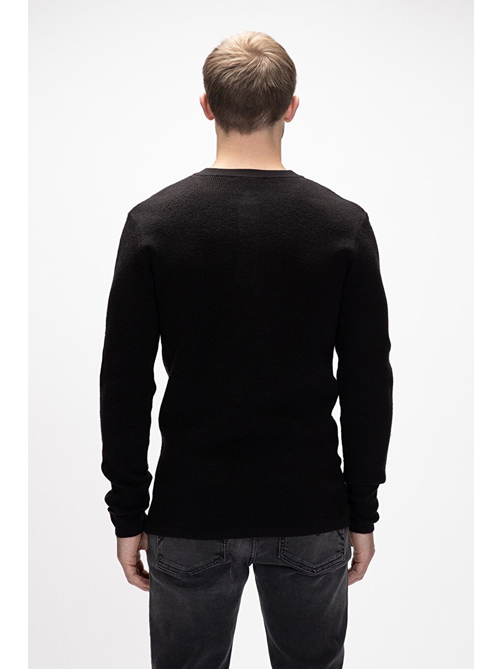 Moreno Siyah Bisiklet Yaka Erkek Triko Kazak-2