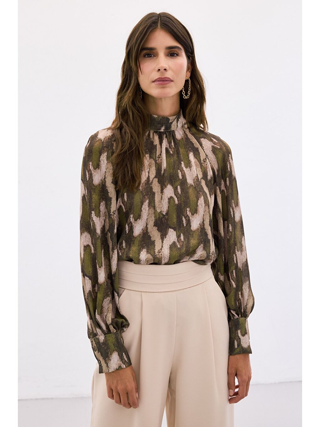 Desenli Salaş Bluz - Haki-3