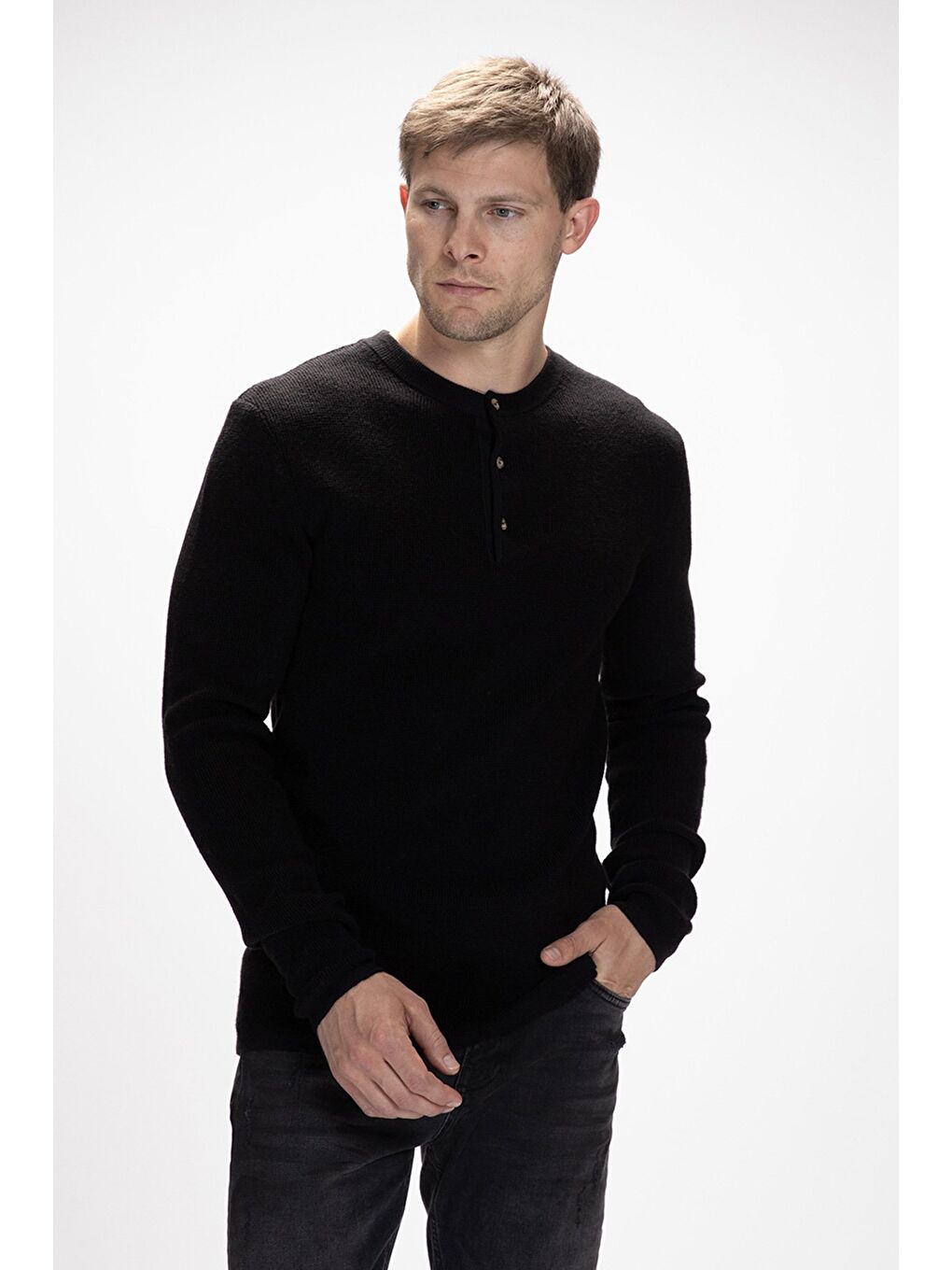 Moreno Siyah Bisiklet Yaka Erkek Triko Kazak-3