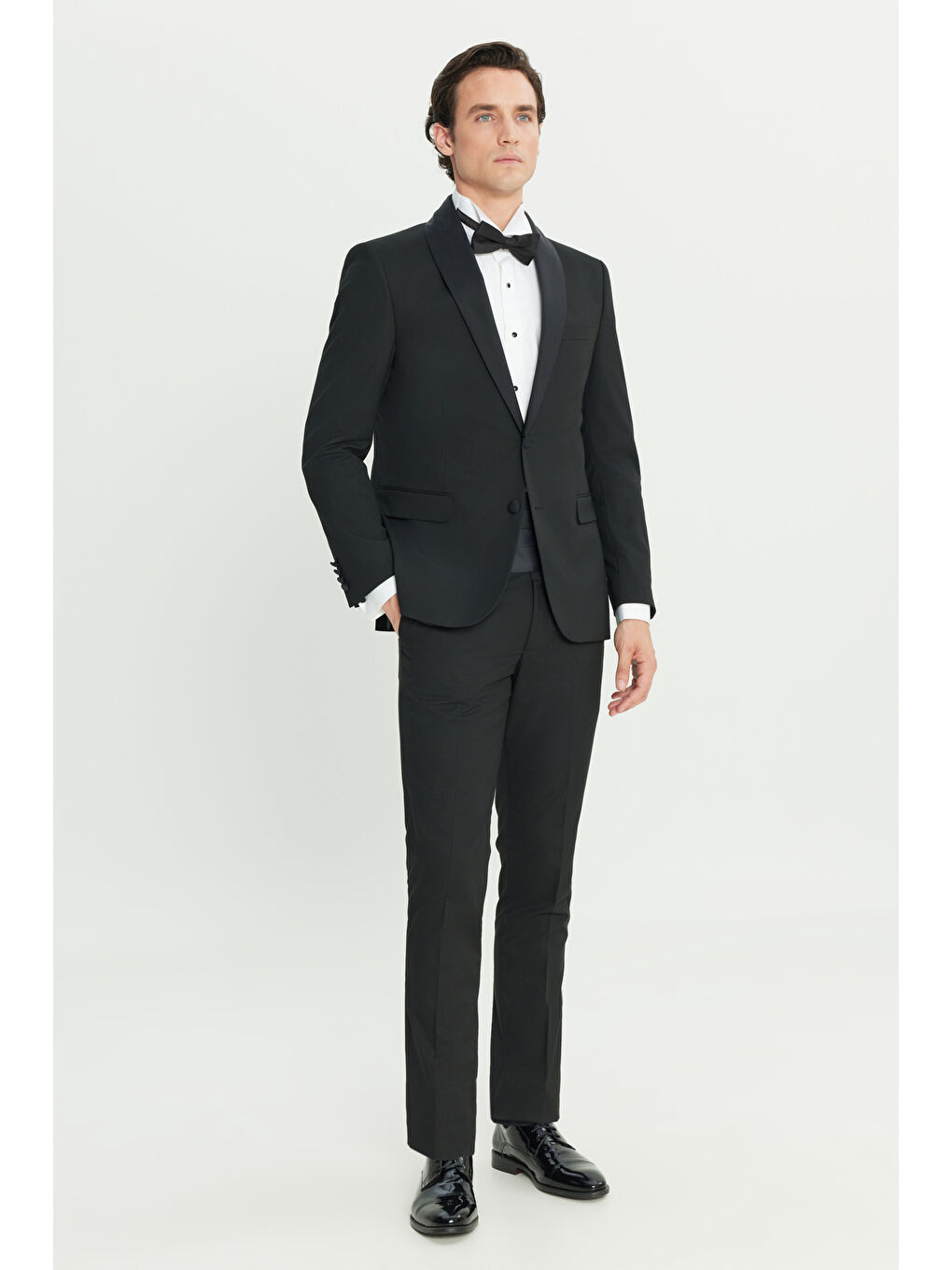 Erkek Siyah Slim Fit Dar Kesim Çıkma Şal Yaka Kapak Cepli Esnek Damatlık Smokin Takımı-3