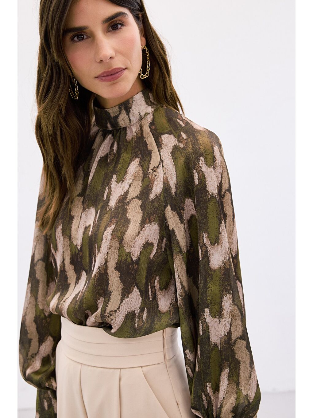 Desenli Salaş Bluz - Haki-5