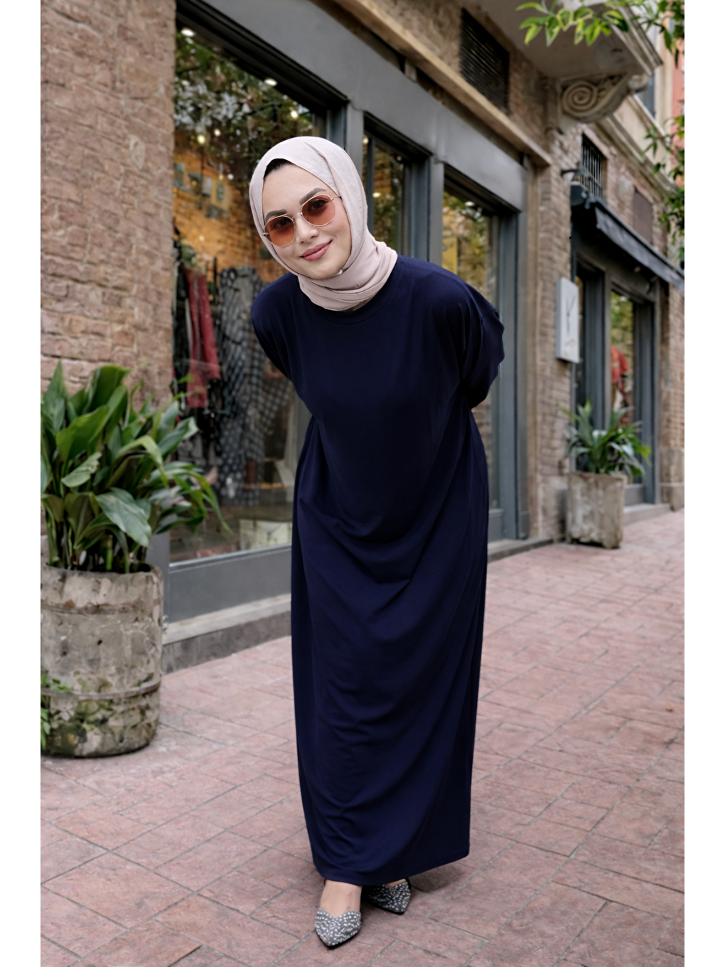 Kadın Premium Comfort Uzun Lacivert  Namaz Elbisesi-3