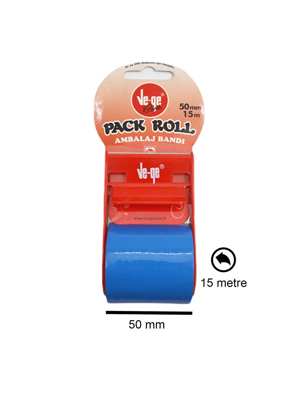 Ve-Ge Mavi Pack Roll Ambalaj Bandı 50 mm x 15 Metre Mavi