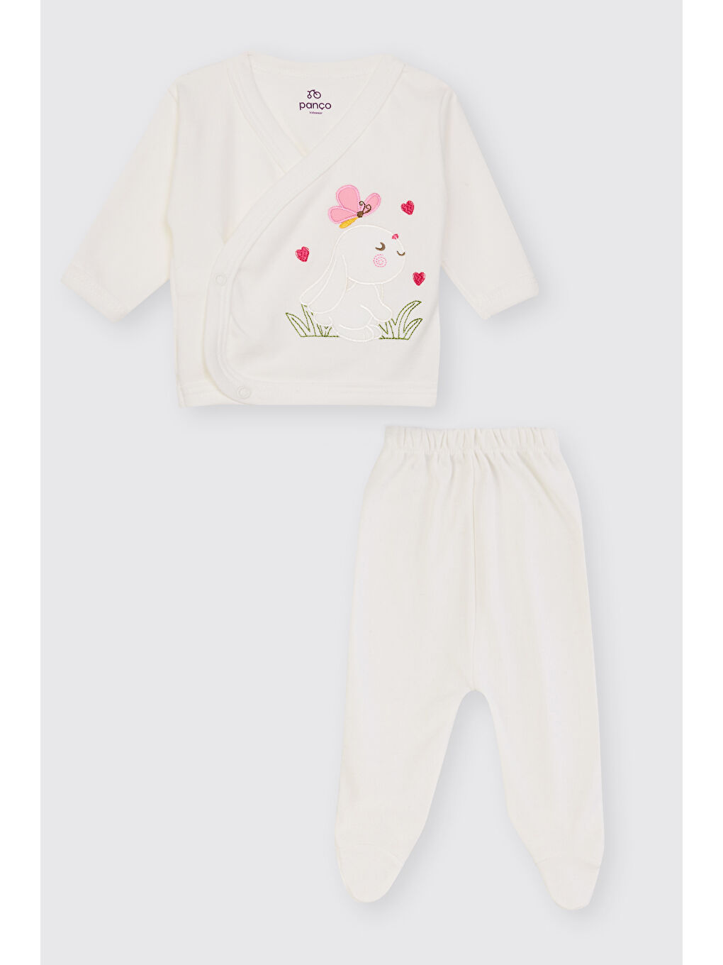 Yenidoğan Tavşan Detaylı Ekru 5'li Hastane Çıkış Seti-1