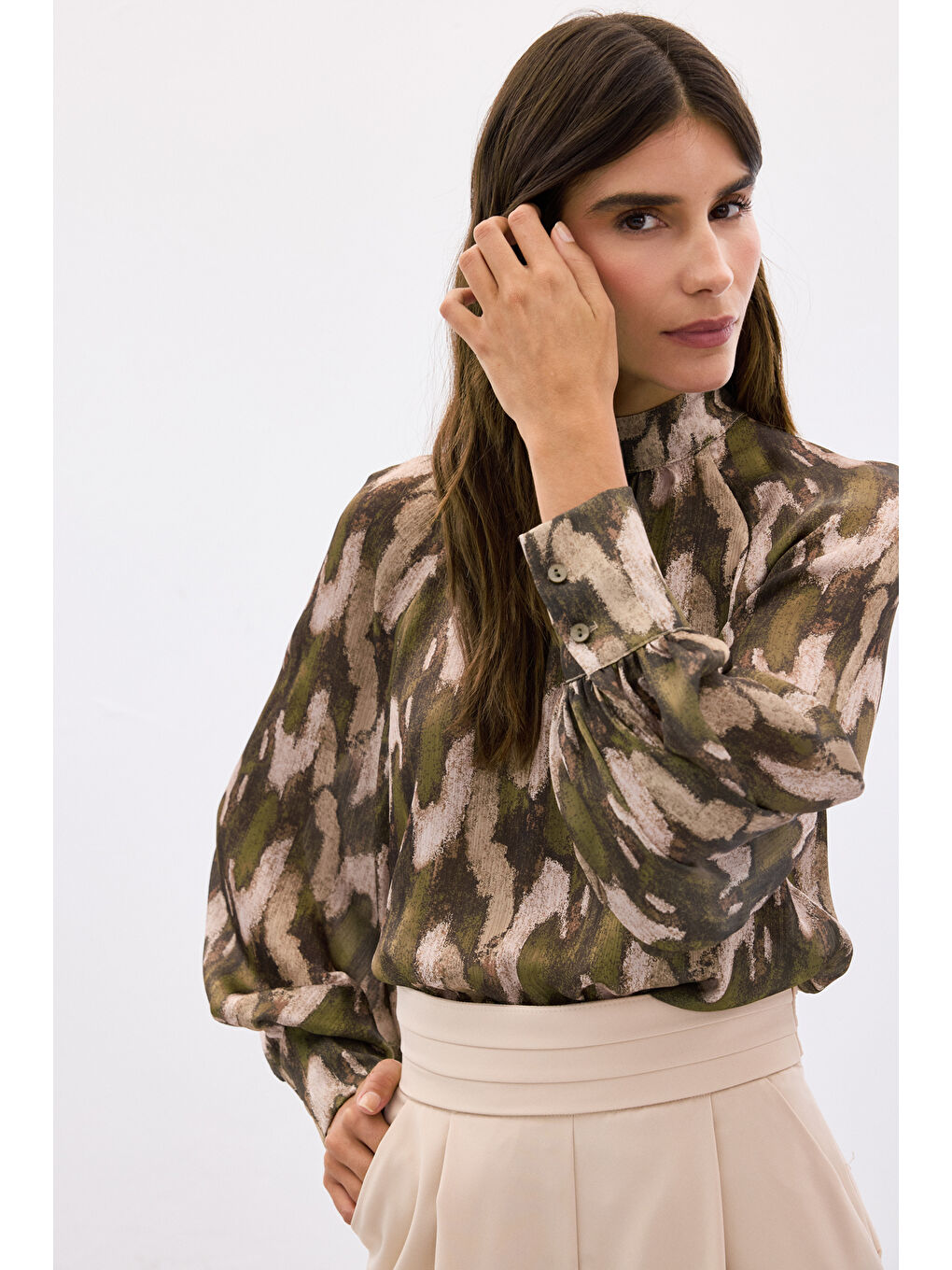 Desenli Salaş Bluz - Haki-6