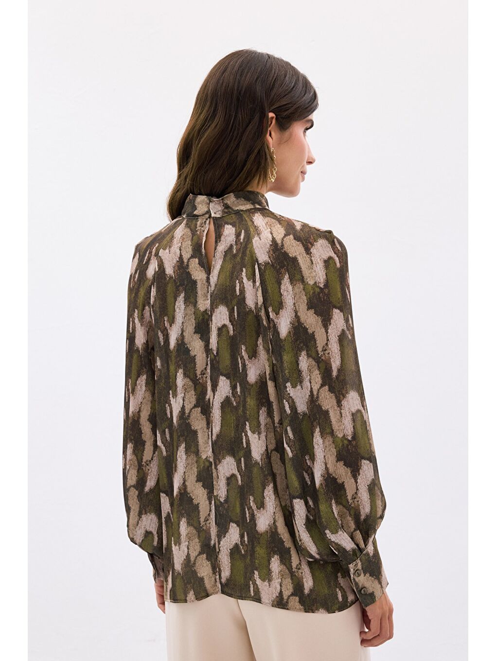 Desenli Salaş Bluz - Haki-7