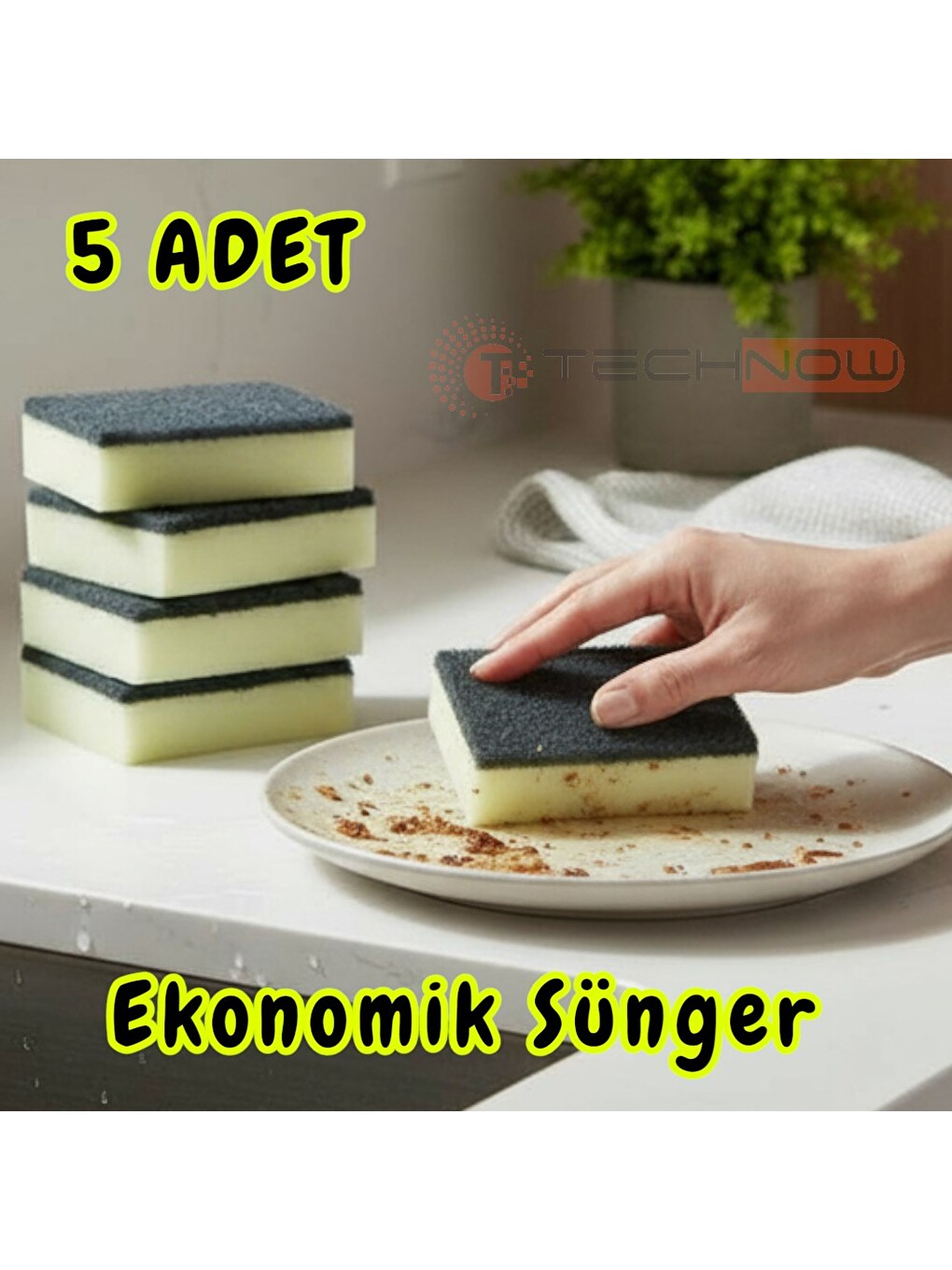 Klasir Ekonomik 9 X 7 Cm Sarı Siyah Düz Bulaşık Süngeri-1