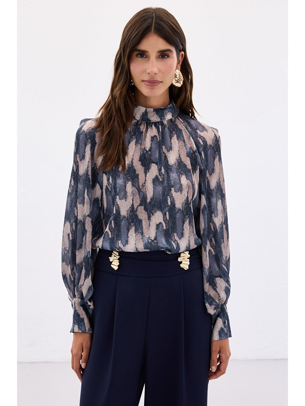 Desenli Salaş Bluz - Lacivert-1