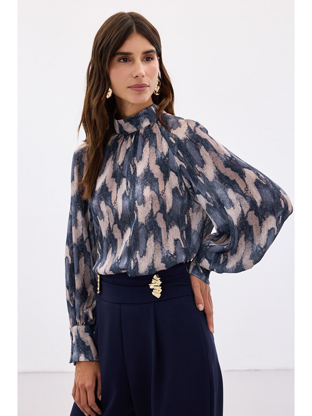 Desenli Salaş Bluz - Lacivert-2