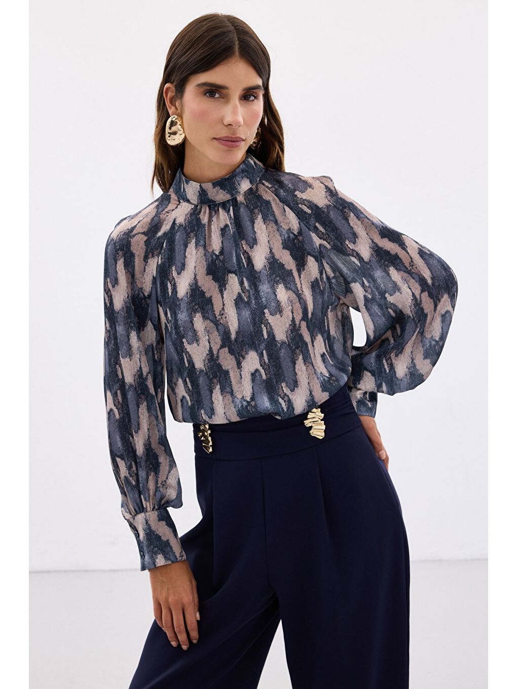 Desenli Salaş Bluz - Lacivert-3