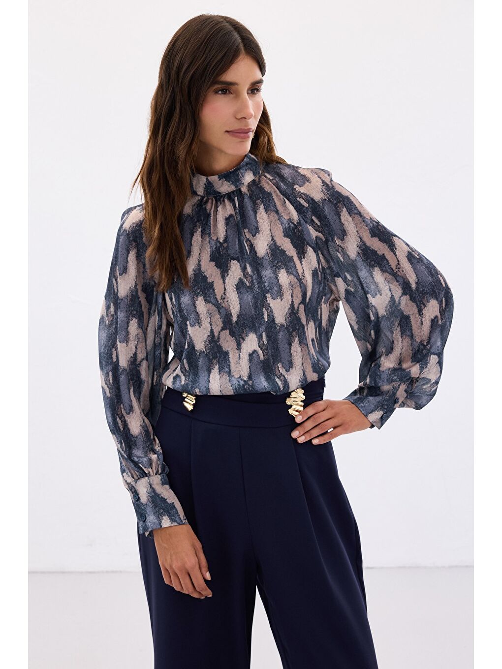 Desenli Salaş Bluz - Lacivert-4