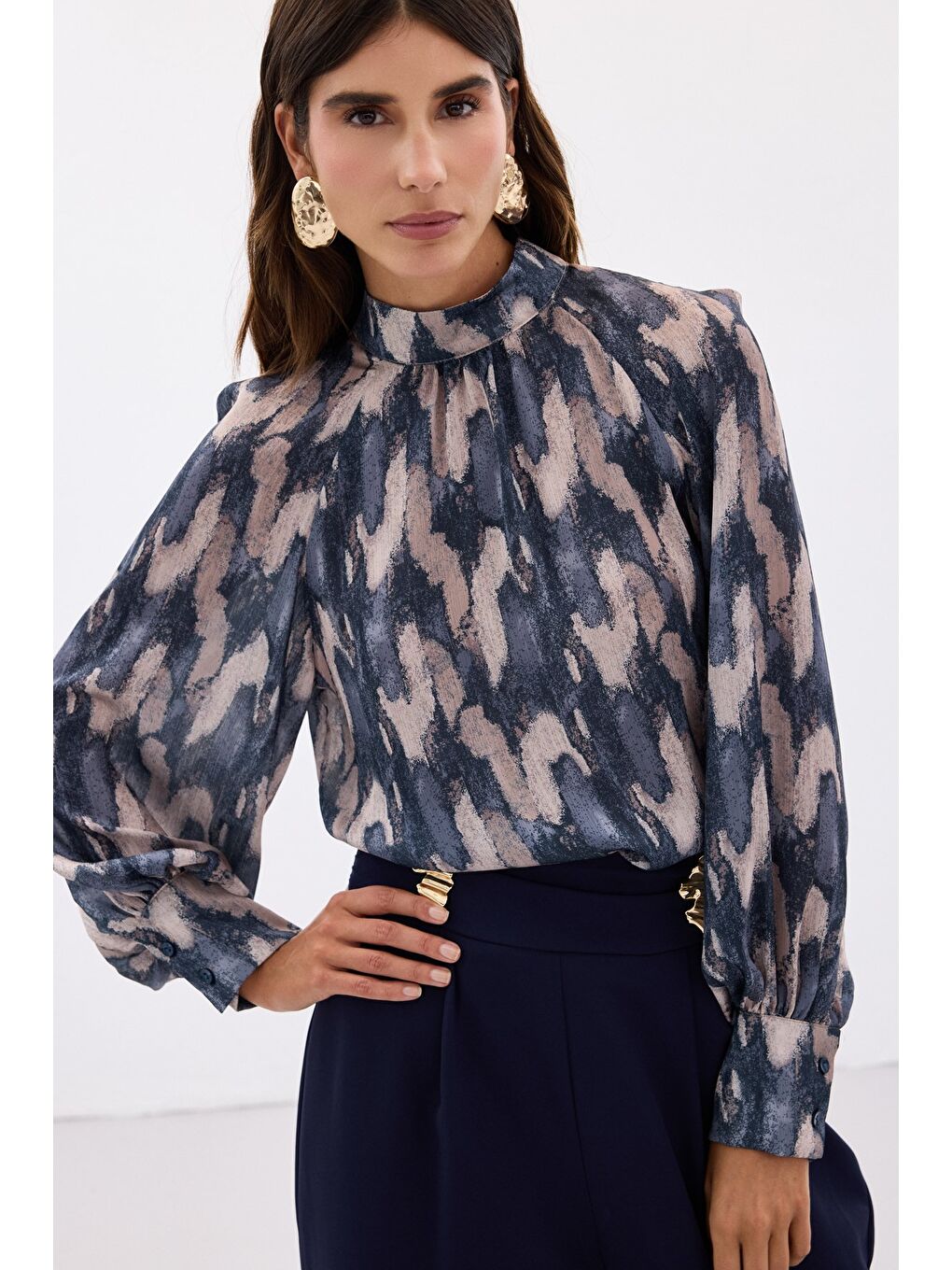 Desenli Salaş Bluz - Lacivert-5