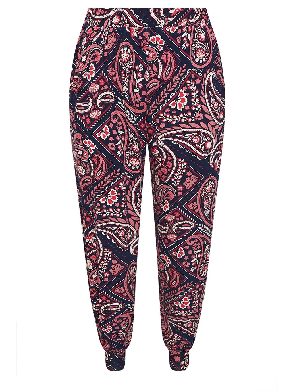 Mor Büyük Beden Cepli Beli Paçası Lastikli Etnik Desenli Pantolon 310144-5