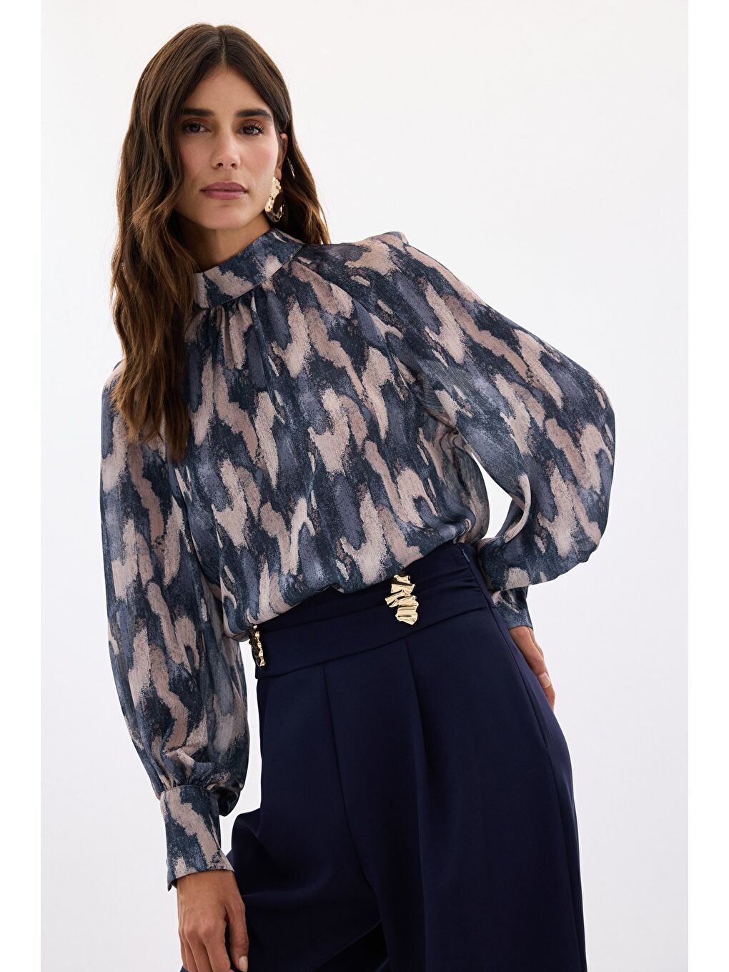 Desenli Salaş Bluz - Lacivert-6