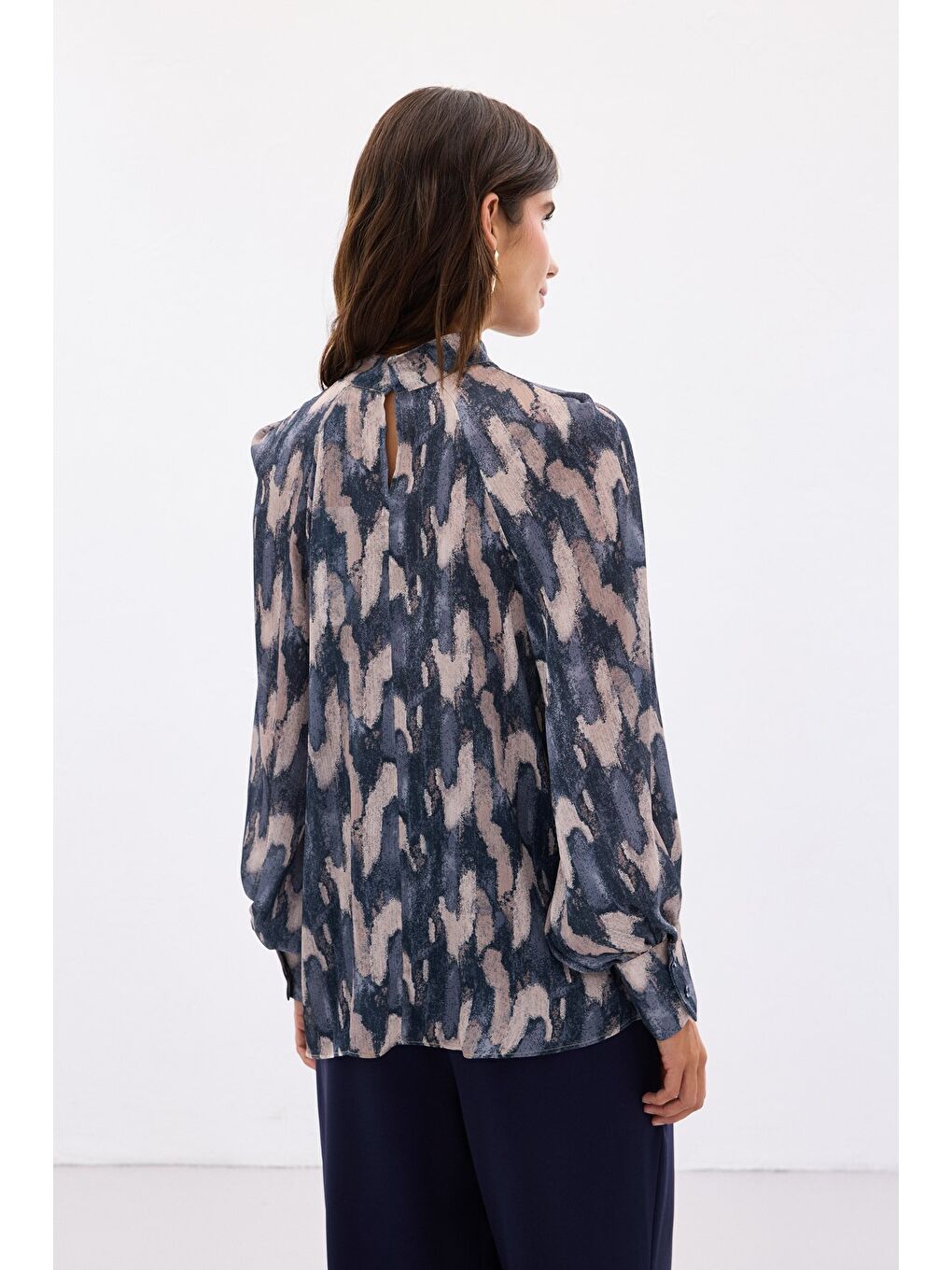 Desenli Salaş Bluz - Lacivert-7