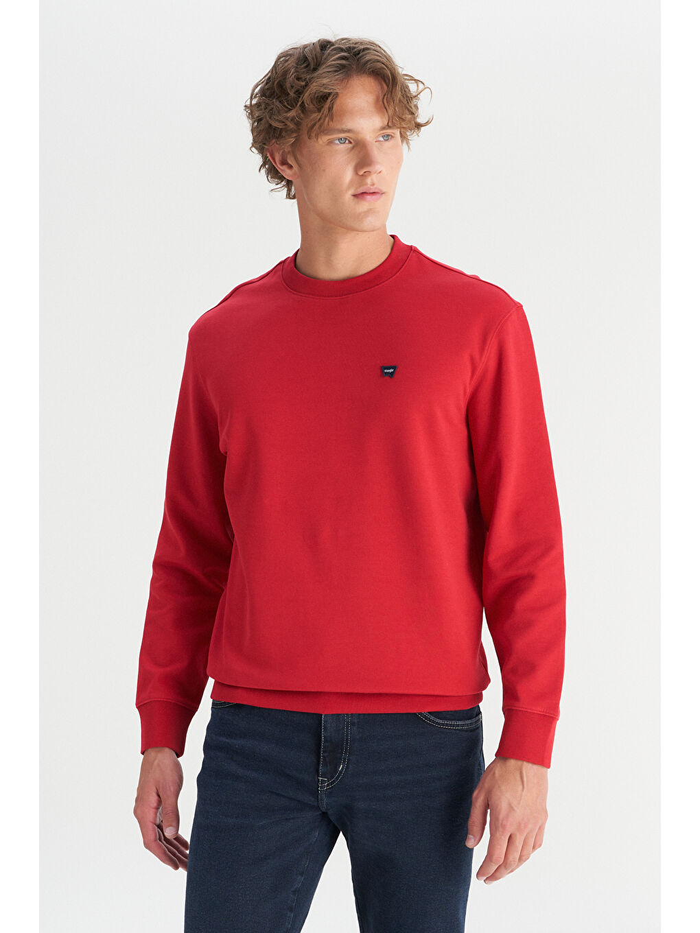 Kırmızı Pamuklu Regular Fit Normal Kesim Bisiklet Yaka Logo Detaylı Sweatshirt