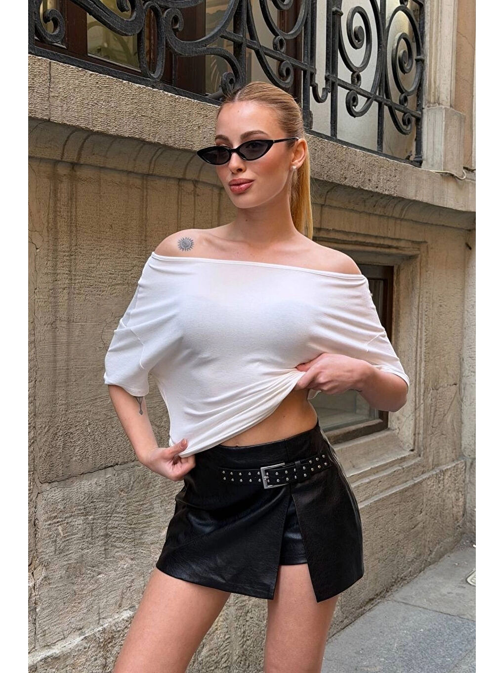 Kadın Beyaz Asimetrik Bluz 412-4