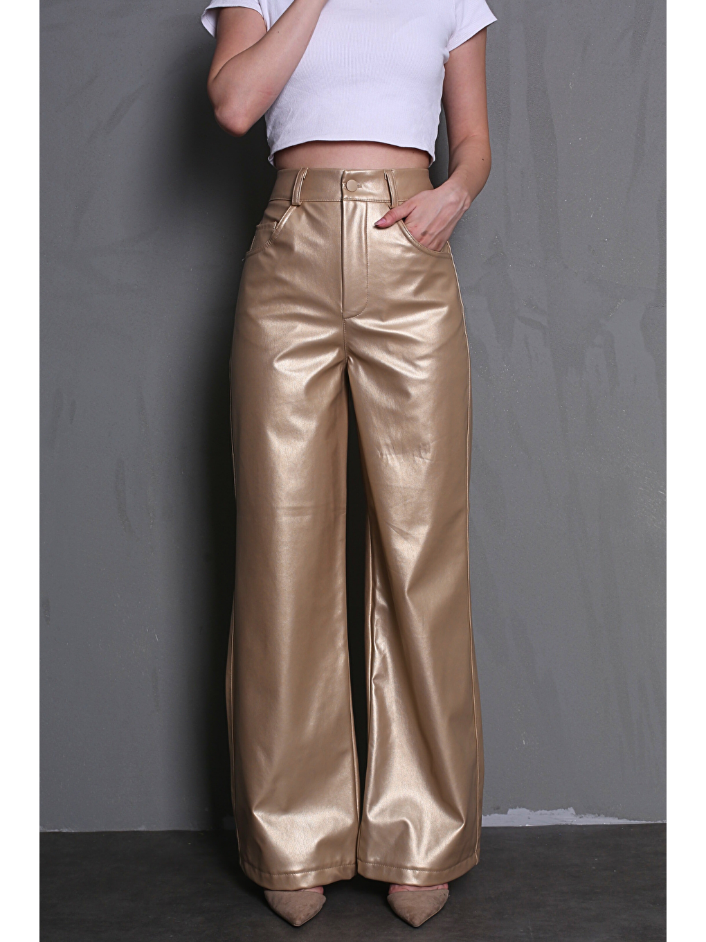 Sarı Siyah Deri Pantolon Mg1316-1