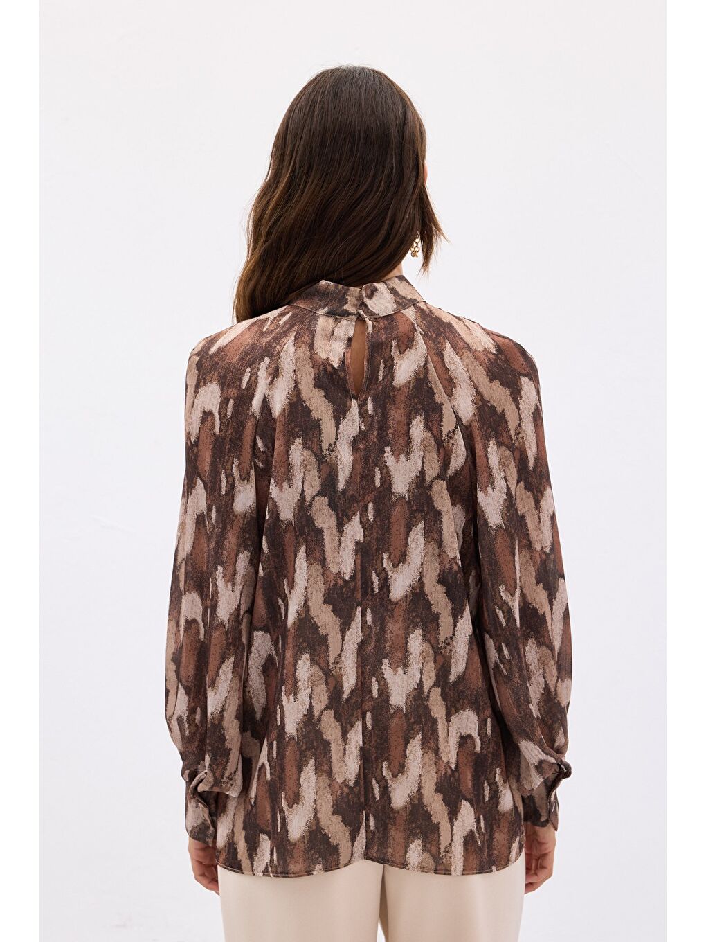 Kahverengi Desenli Salaş Bluz - Kahve-6