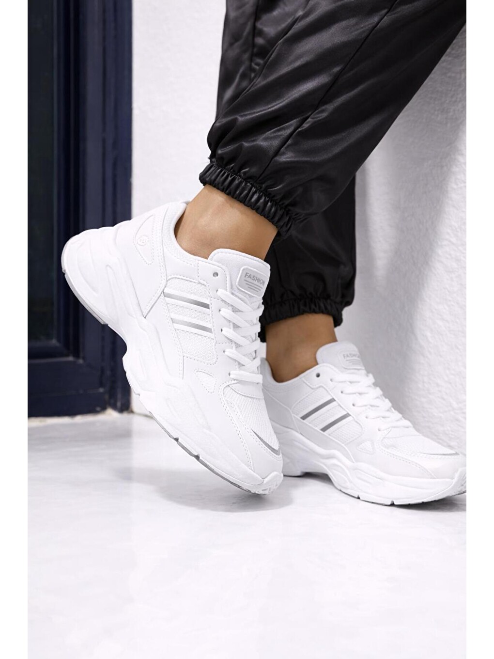 Beyaz Unısex Kalın Tabanlı Bağcıklı Rahat Sneaker Spor Ayakkabı –nefes Alabilen Yapı, Trend Model-4