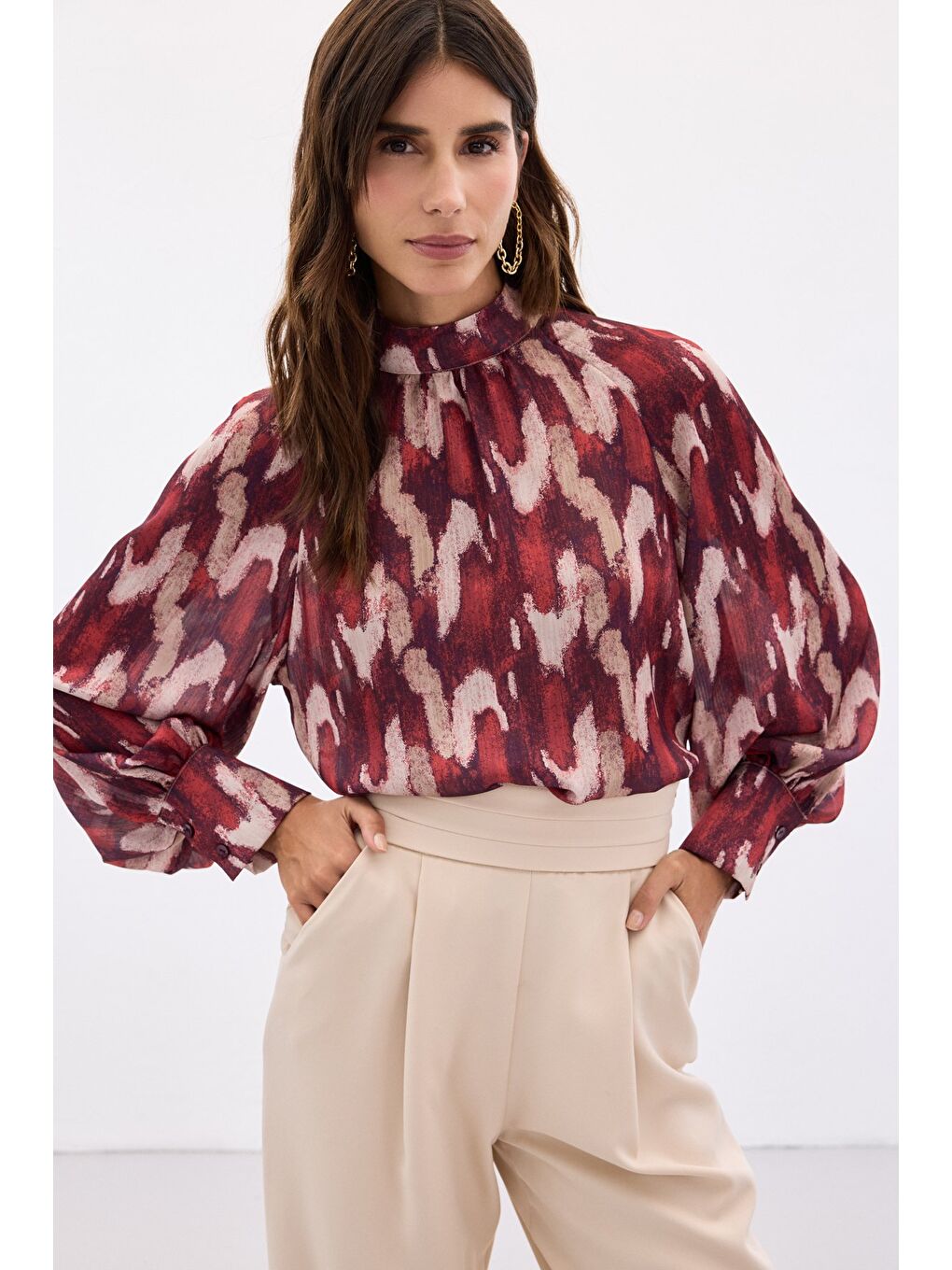 Desenli Salaş Bluz - Bordo