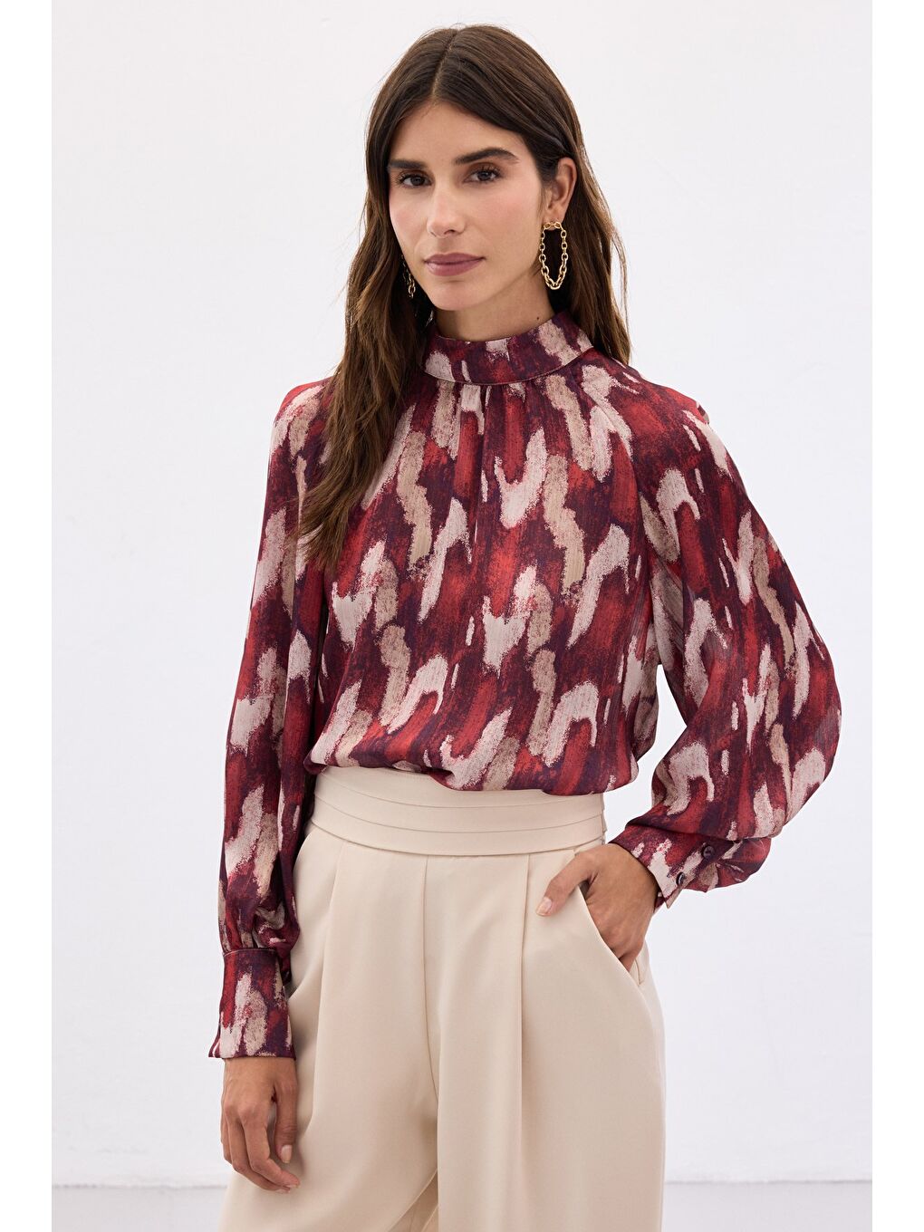 Desenli Salaş Bluz - Bordo-1