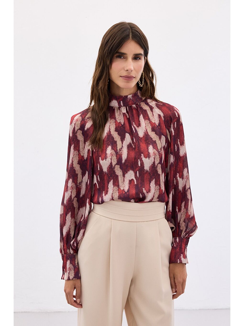 Desenli Salaş Bluz - Bordo-2