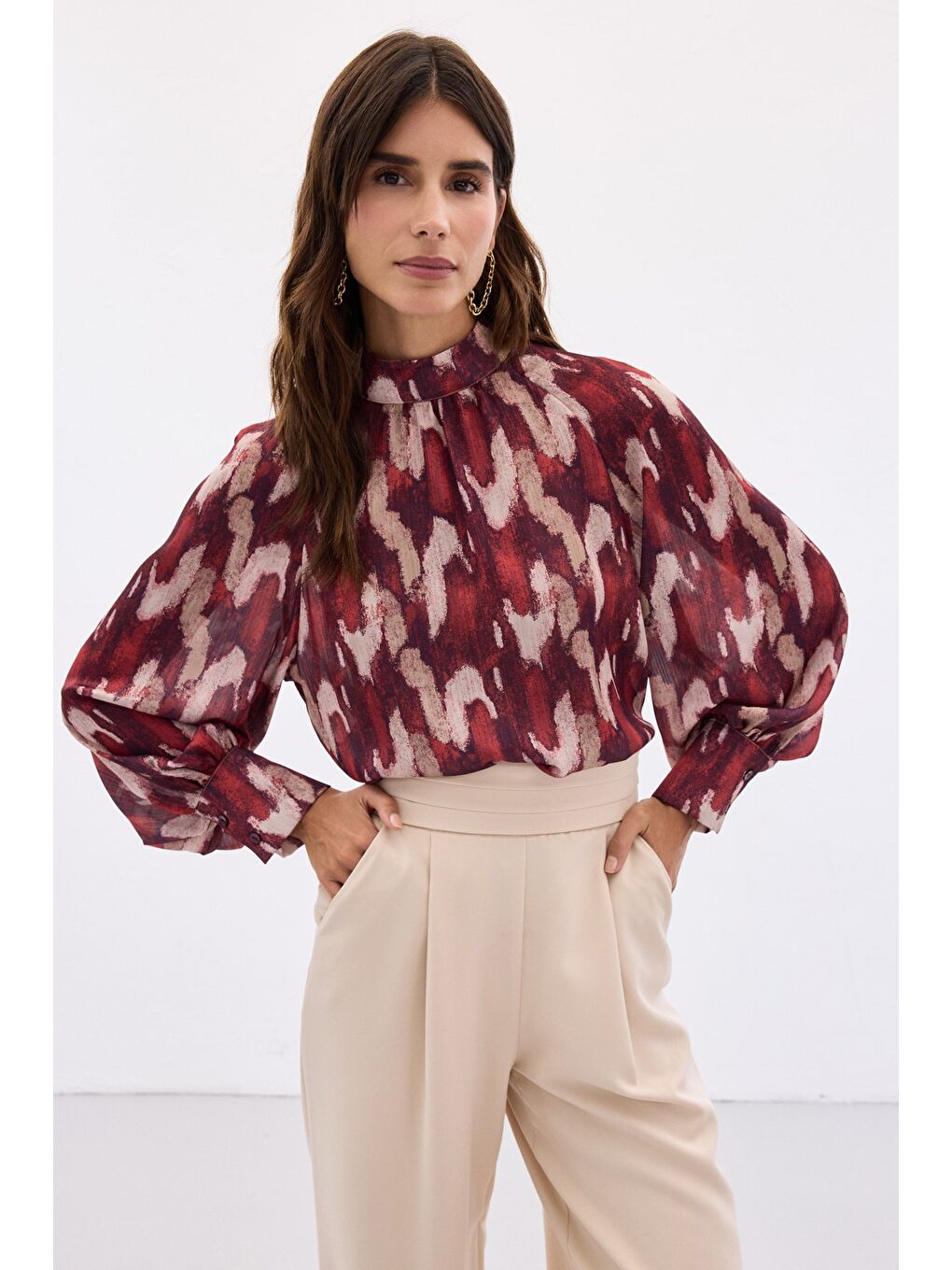 Desenli Salaş Bluz - Bordo-3