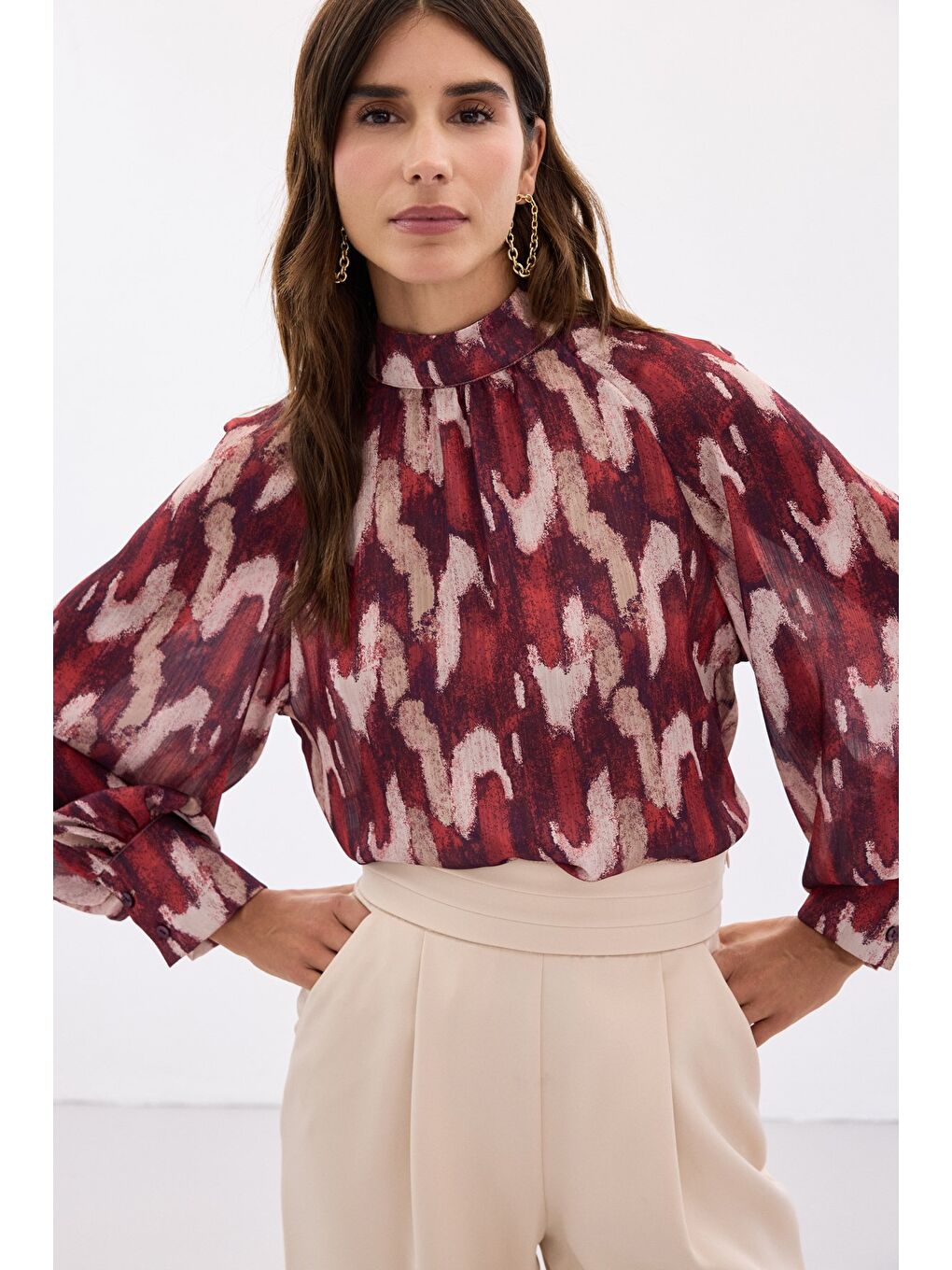Desenli Salaş Bluz - Bordo-4