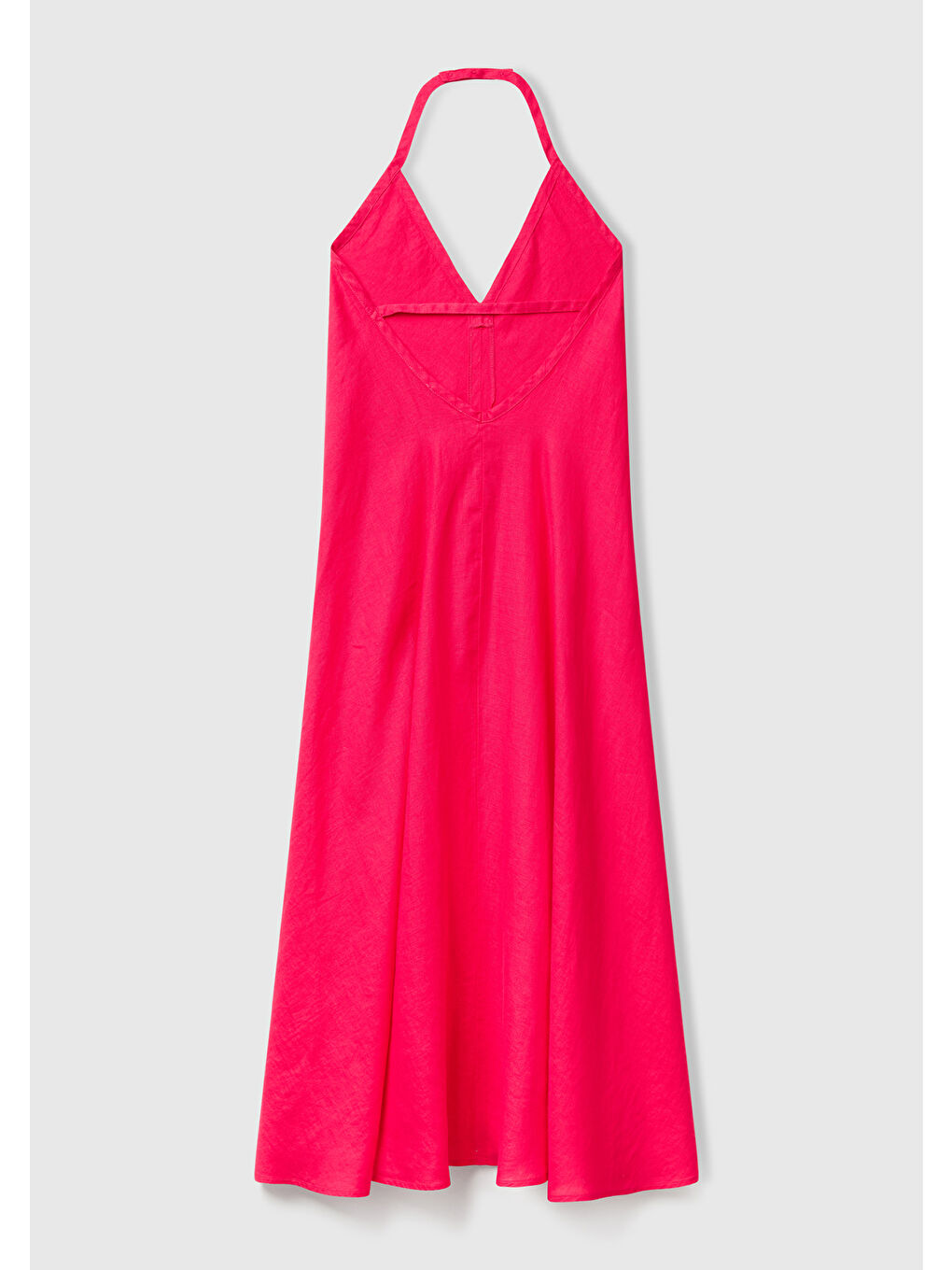 Kadın Fuşya %100 Keten Sırtı Açık Uzun Elbise-3