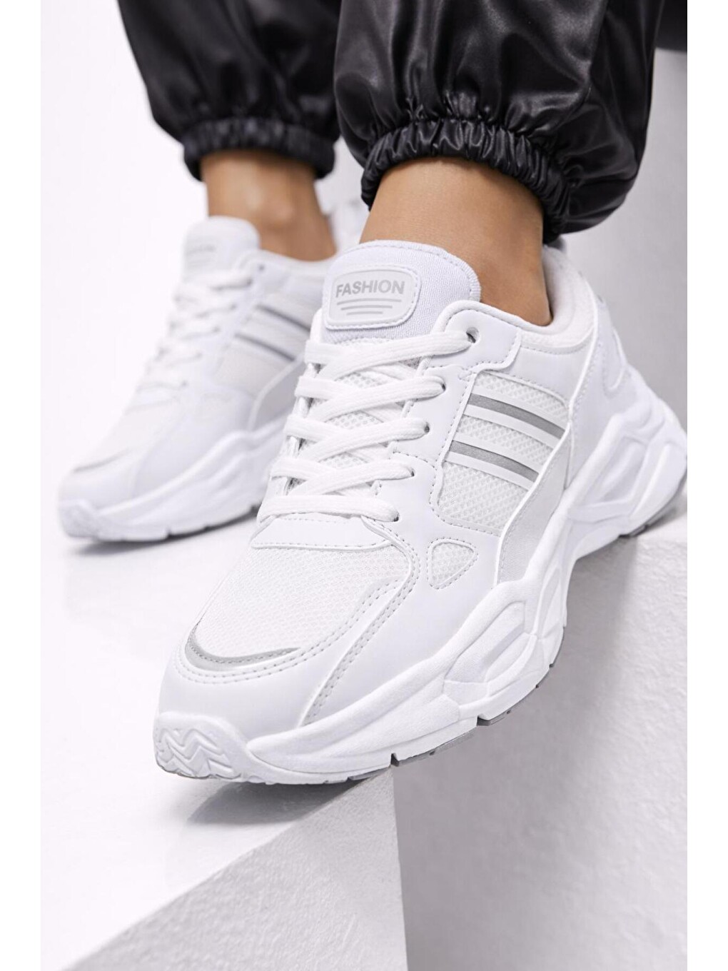 Beyaz Unısex Kalın Tabanlı Bağcıklı Rahat Sneaker Spor Ayakkabı –nefes Alabilen Yapı, Trend Model-5