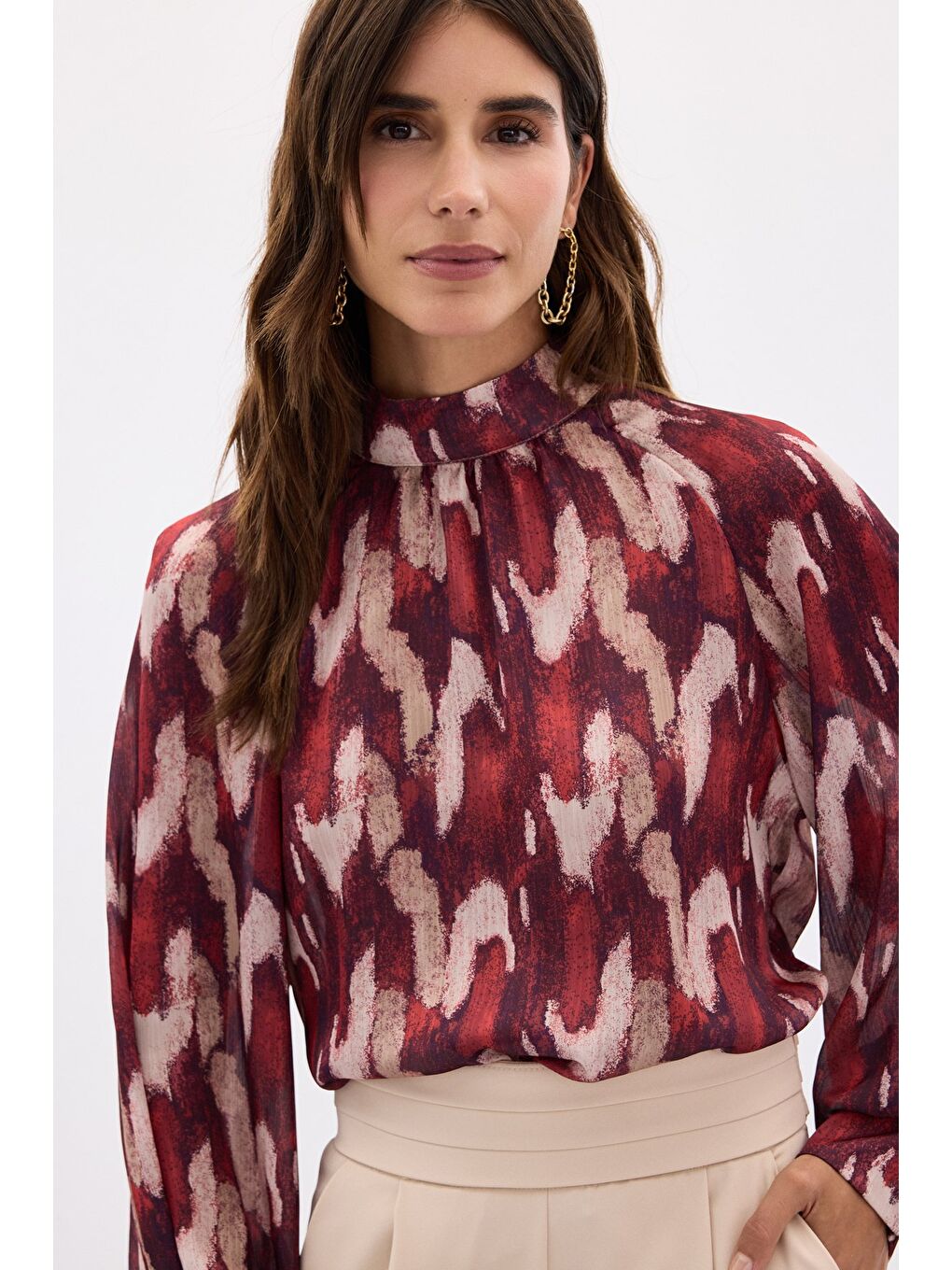 Desenli Salaş Bluz - Bordo-5