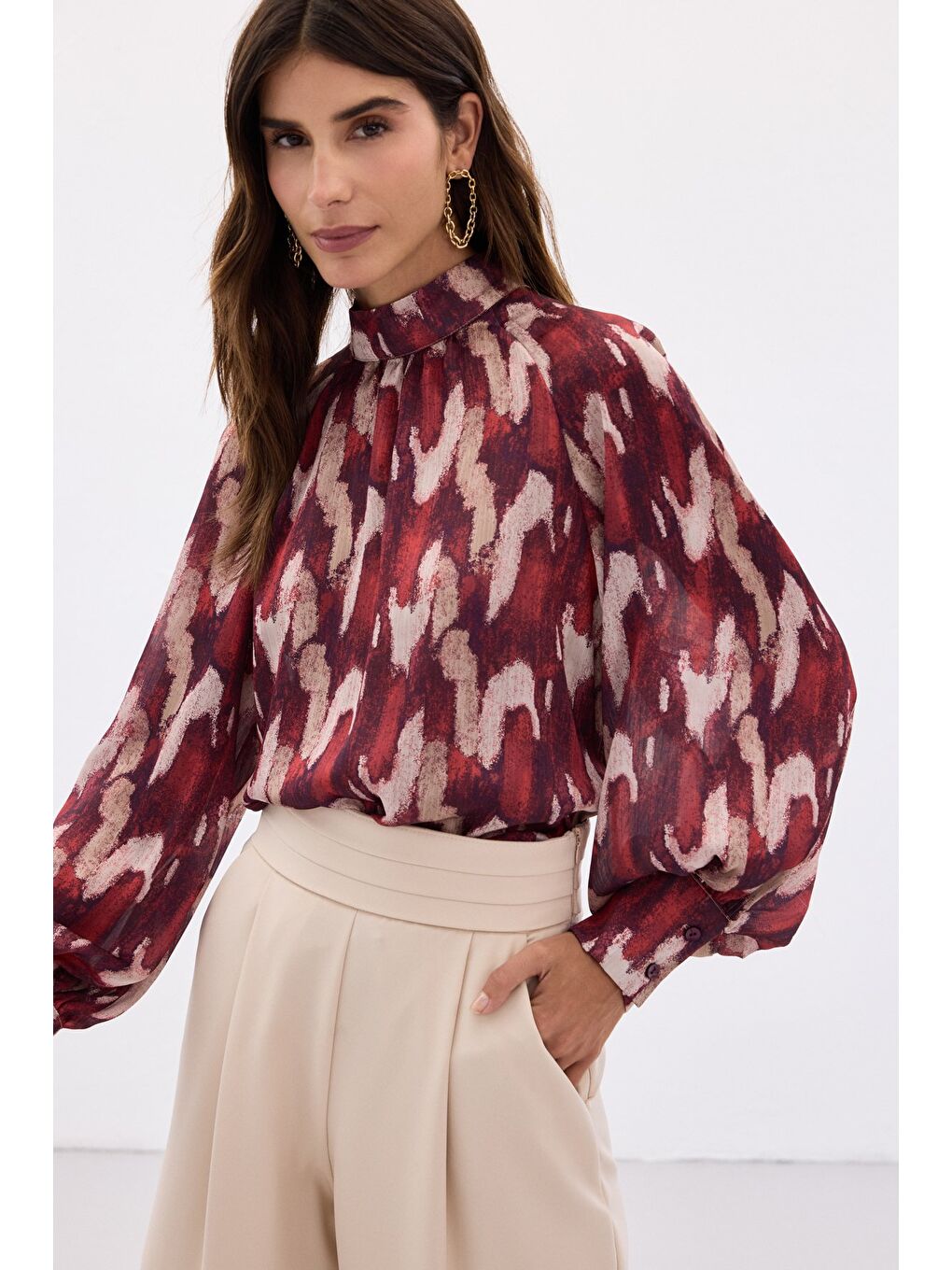 Desenli Salaş Bluz - Bordo-6