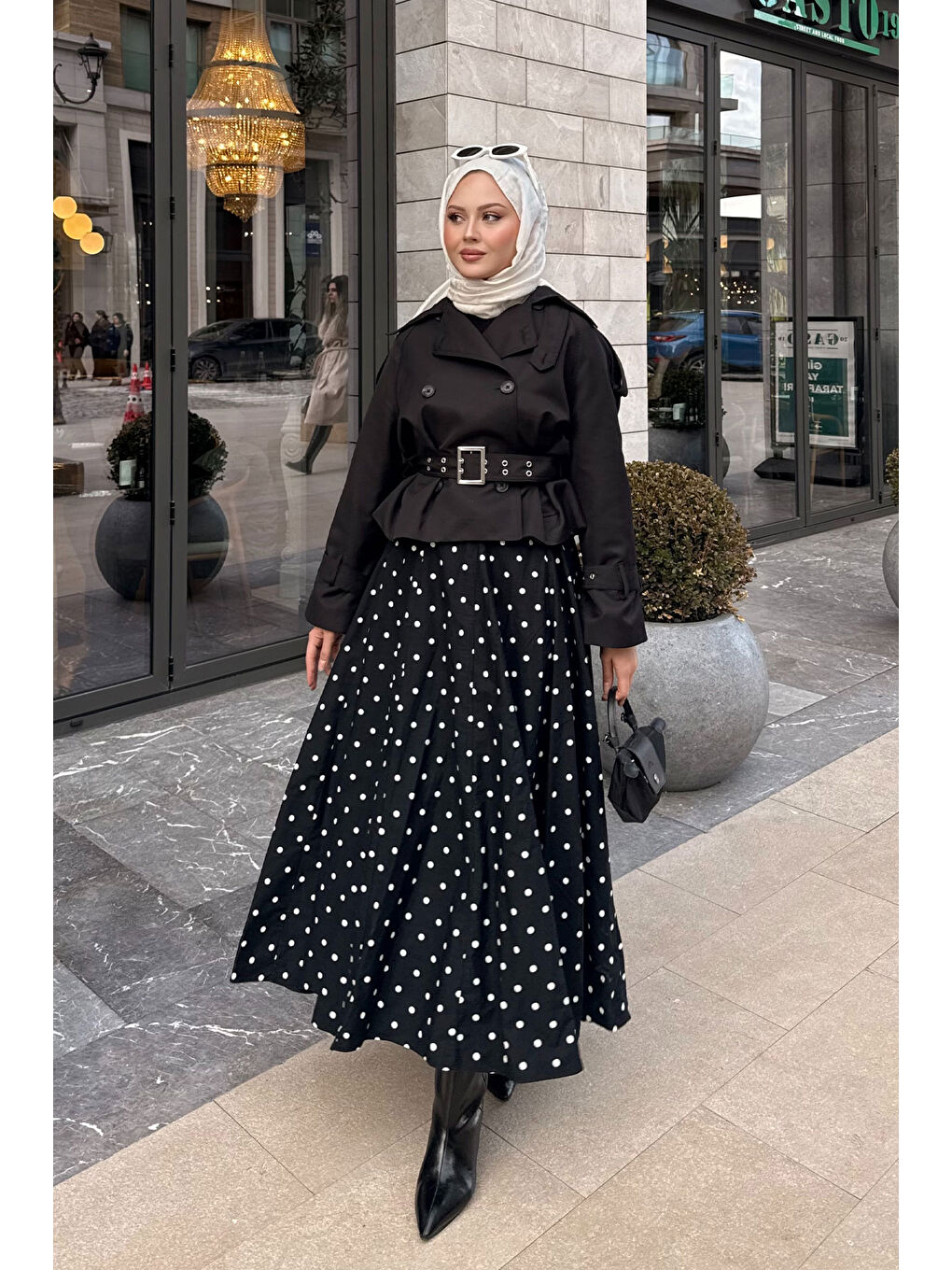 Kadın Benek Desen Detay Astarlı Etek Siyah-1