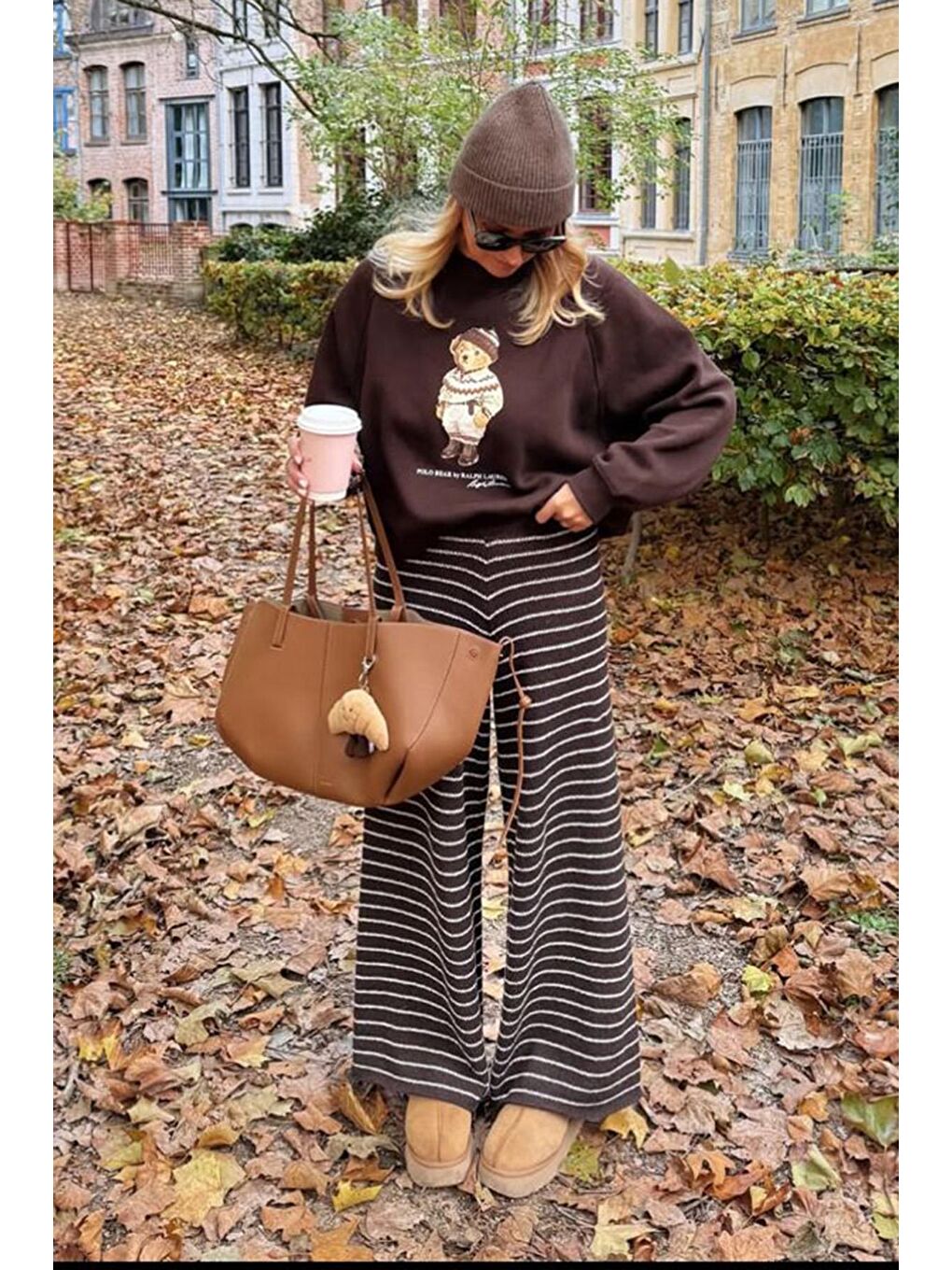 Kahverengi Çizgili Triko Kadın Pantolon Mg2609