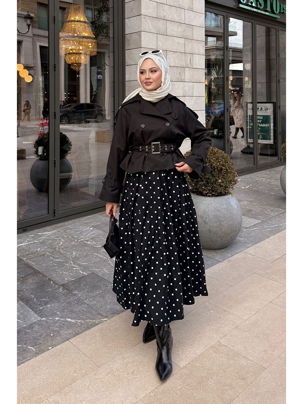 Kadın Benek Desen Detay Astarlı Etek Siyah-2