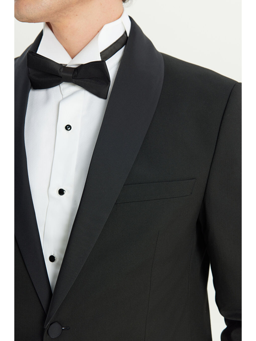 Erkek Siyah Slim Fit Dar Kesim Çıkma Şal Yaka Kapak Cepli Esnek Damatlık Smokin Takımı-6