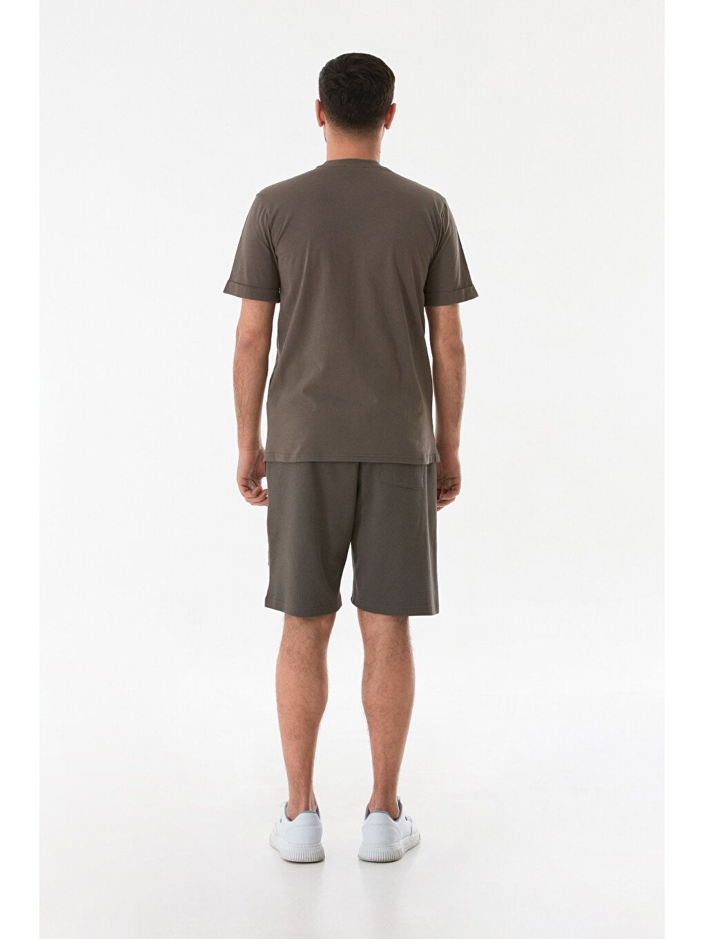 Gri Dijital Baskı Bisiklet Yaka Tişört-3